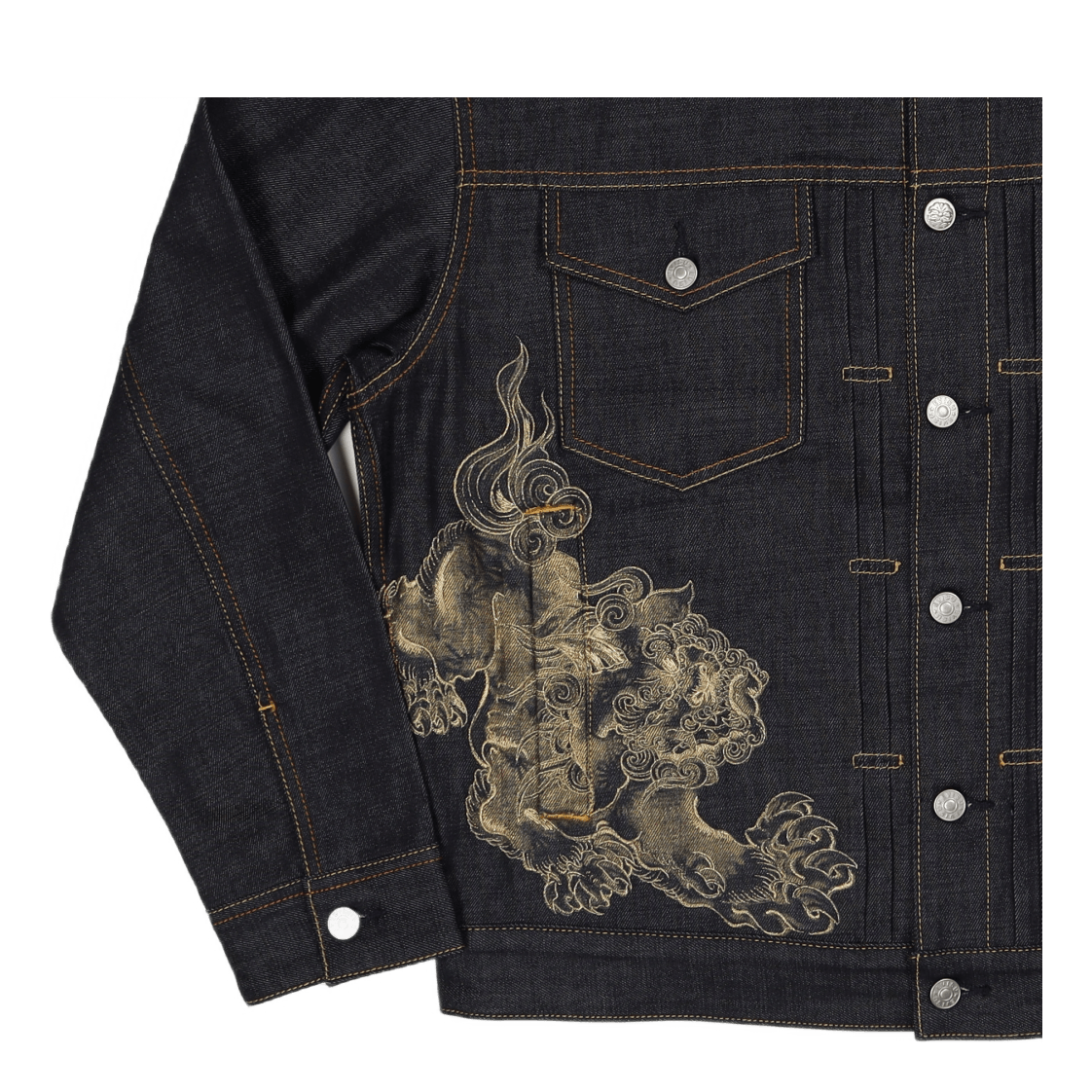 Twins Komainu Embroidered Deni Indigo Raw