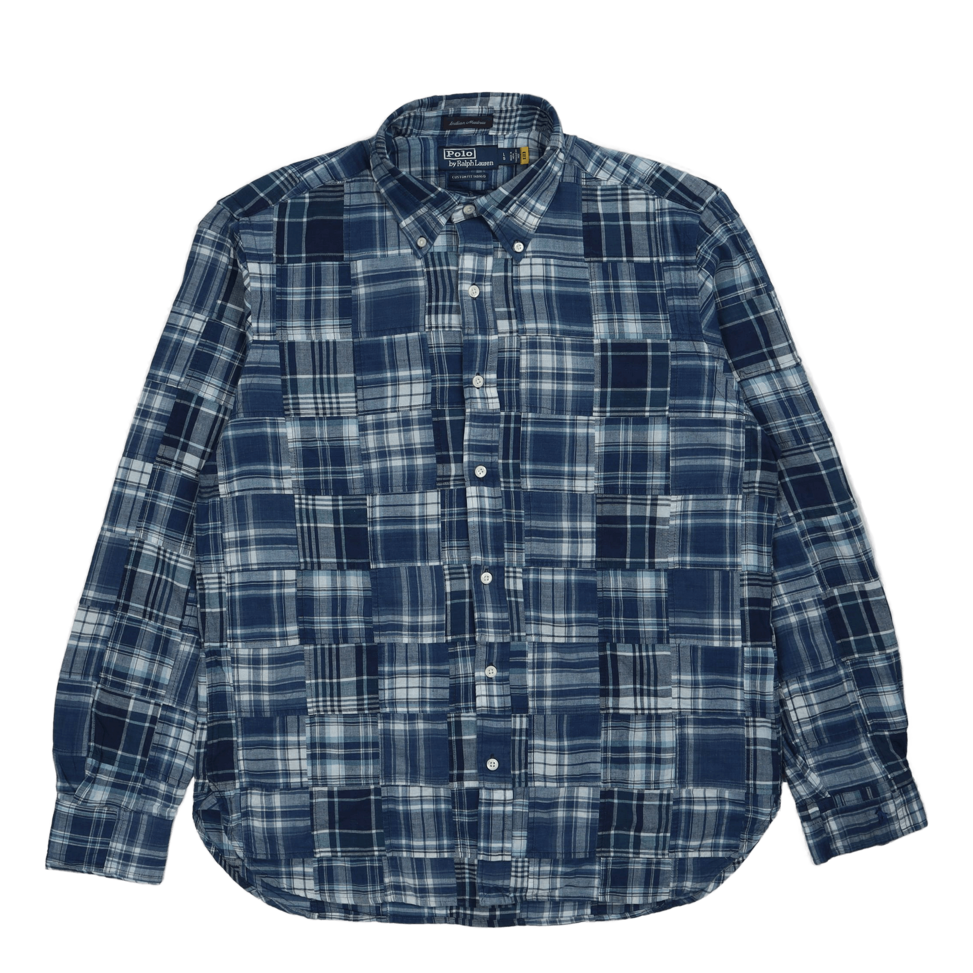 Custom Fit Indigo Patchwork Madras Shirt 5633 Blue Madras Patchwork