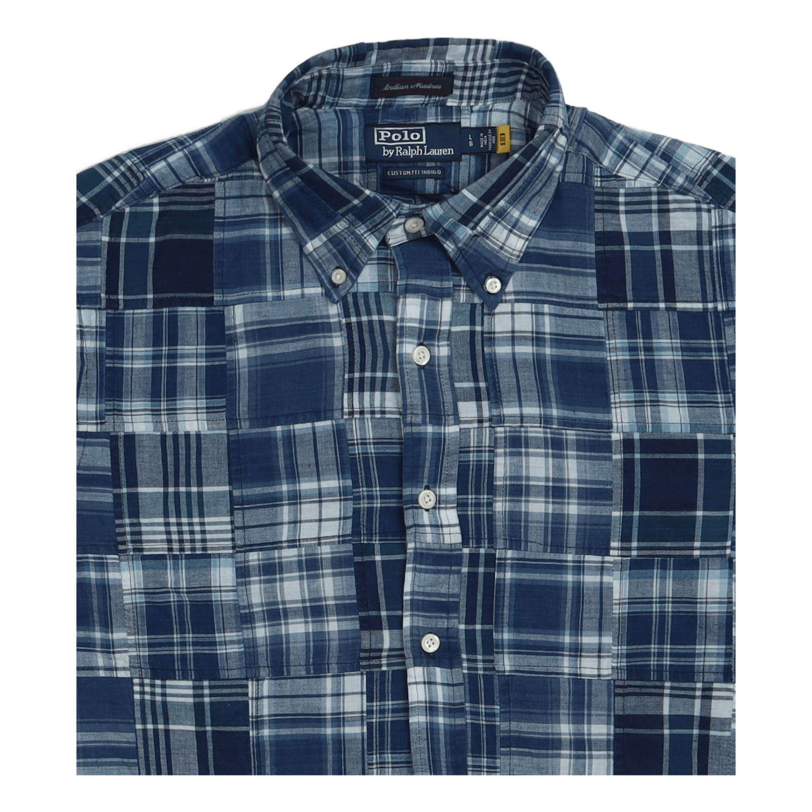 Custom Fit Indigo Patchwork Madras Shirt 5633 Blue Madras Patchwork
