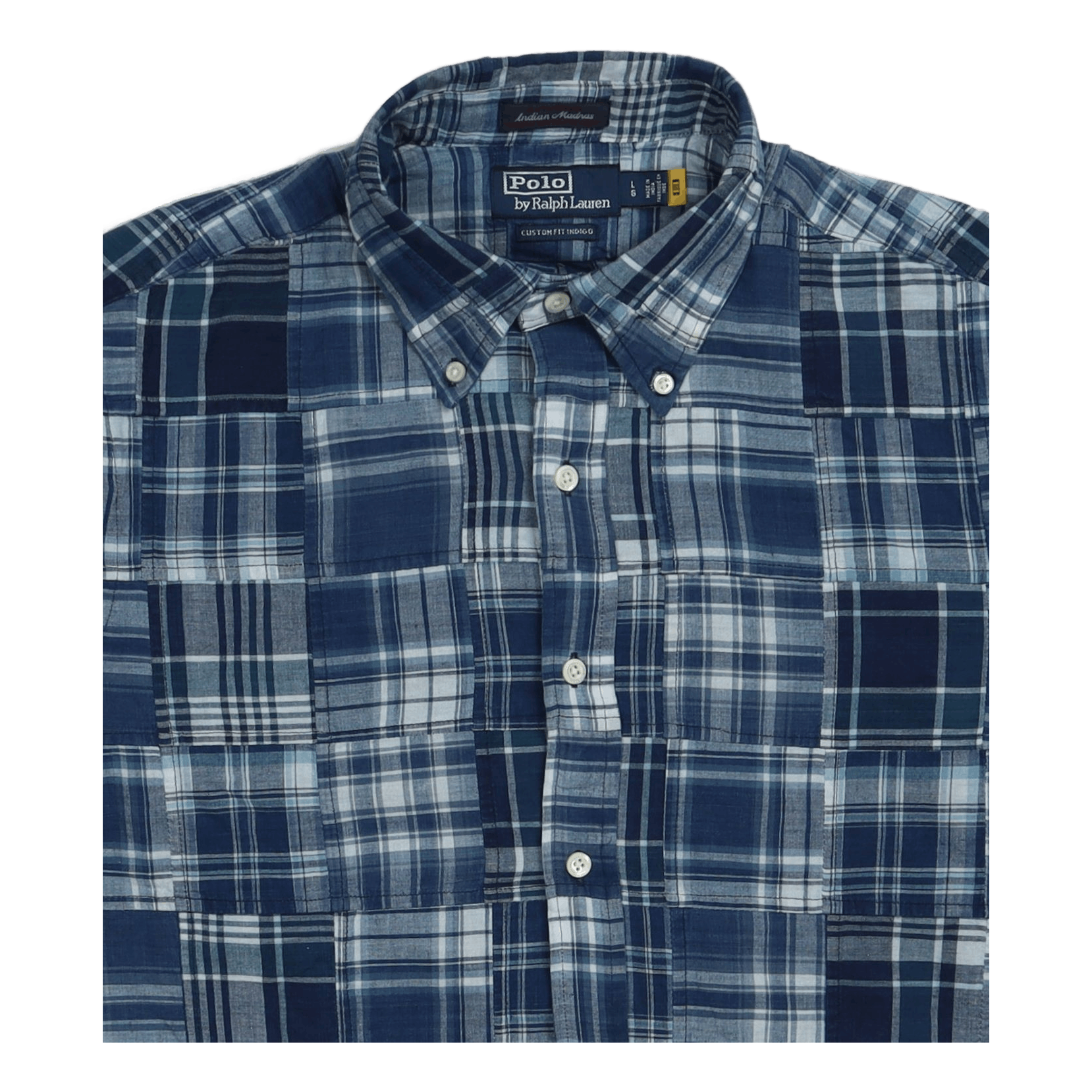 Custom Fit Indigo Patchwork Madras Shirt 5633 Blue Madras Patchwork