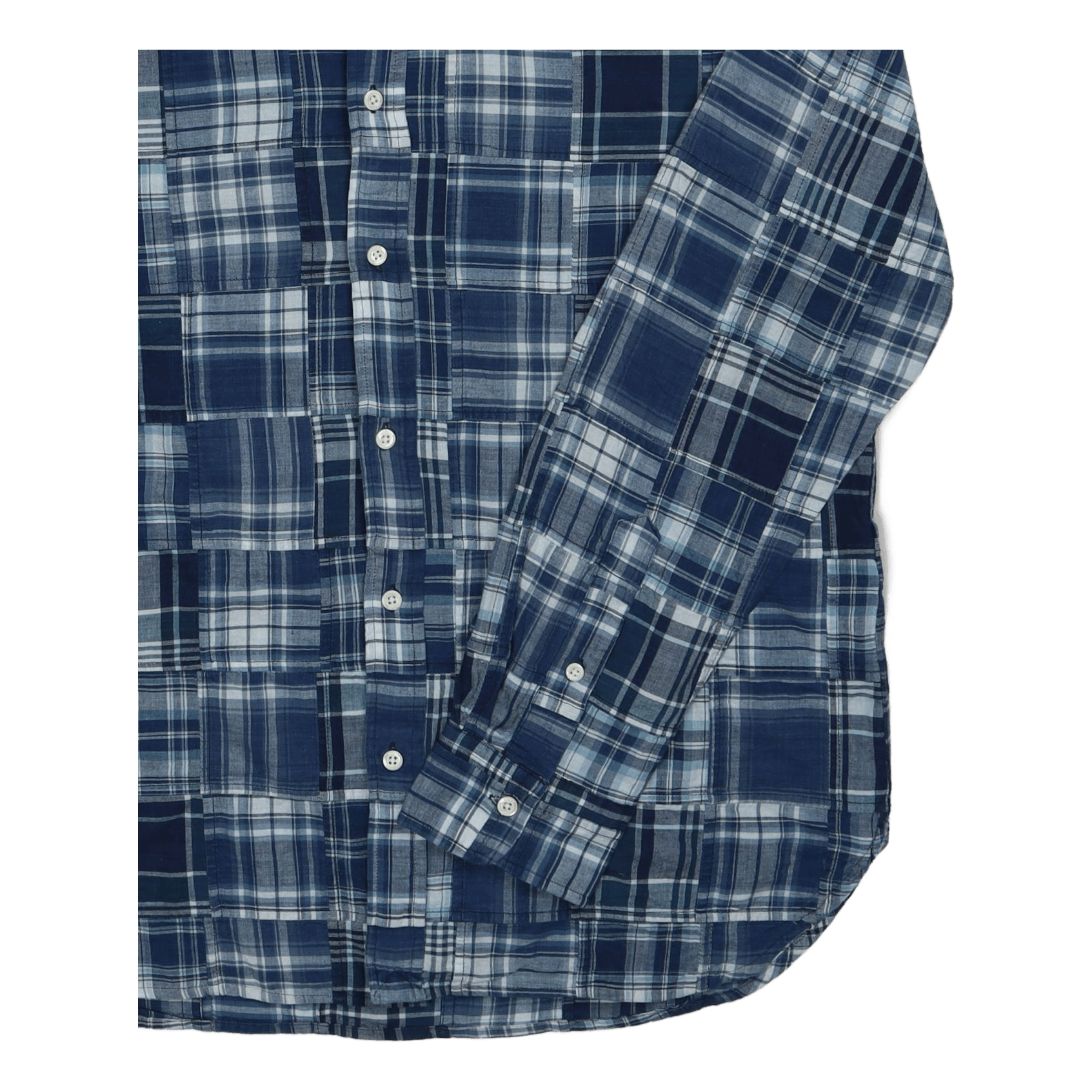 Custom Fit Indigo Patchwork Madras Shirt 5633 Blue Madras Patchwork