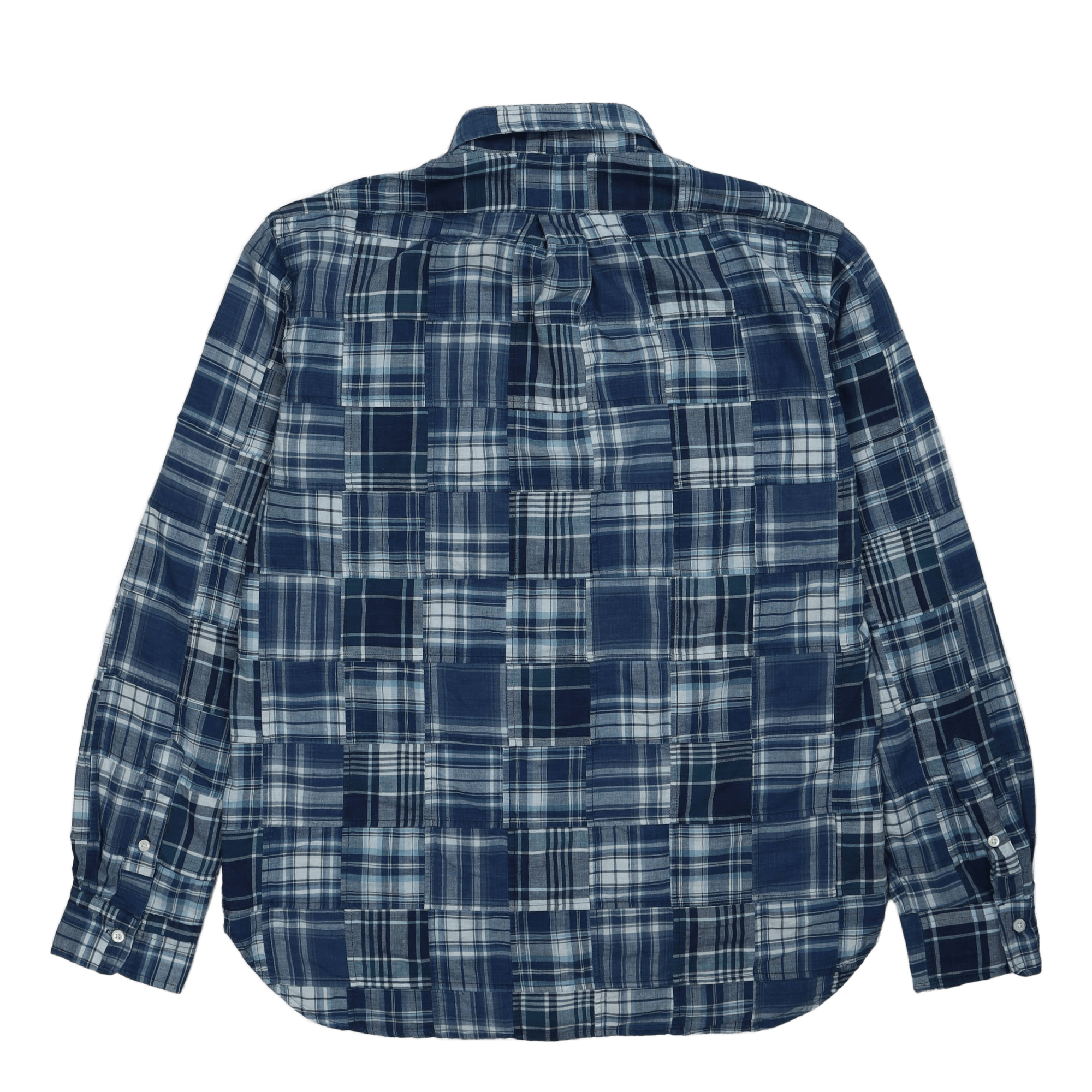 Custom Fit Indigo Patchwork Madras Shirt 5633 Blue Madras Patchwork