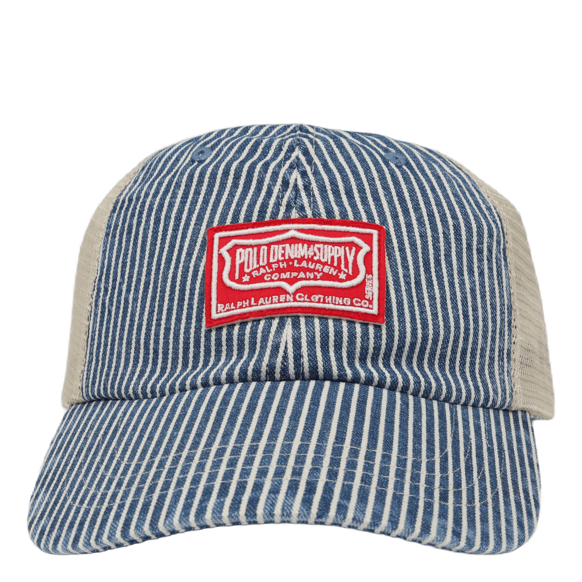 Logo-Patch Striped Denim Trucker Cap Watermill