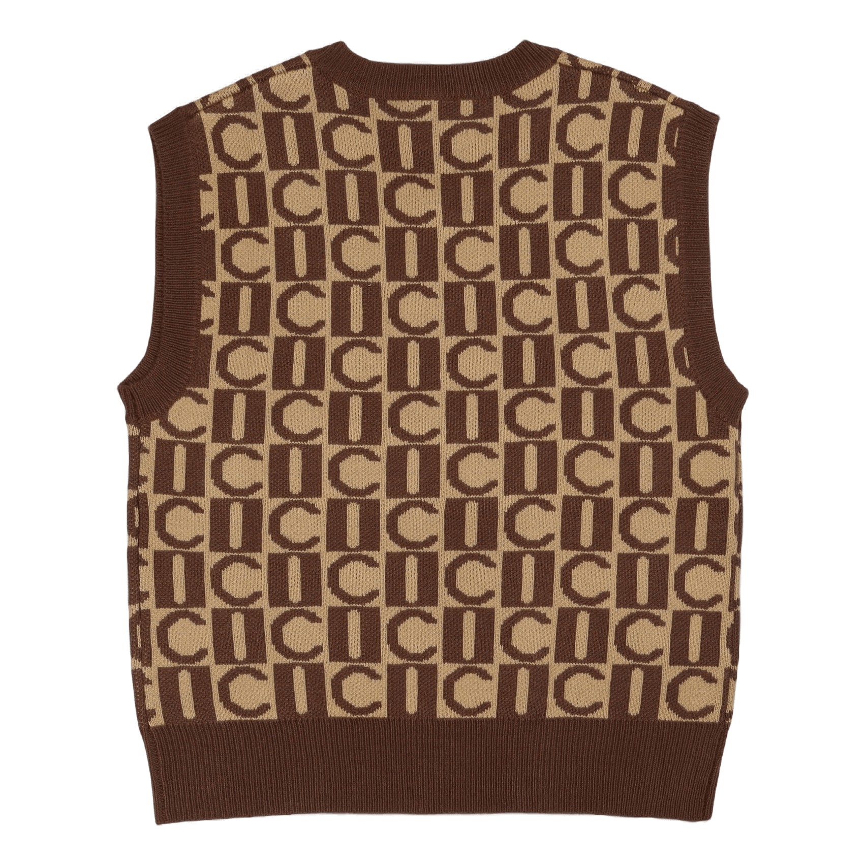 Checker V-neck Knitted Vest Brown