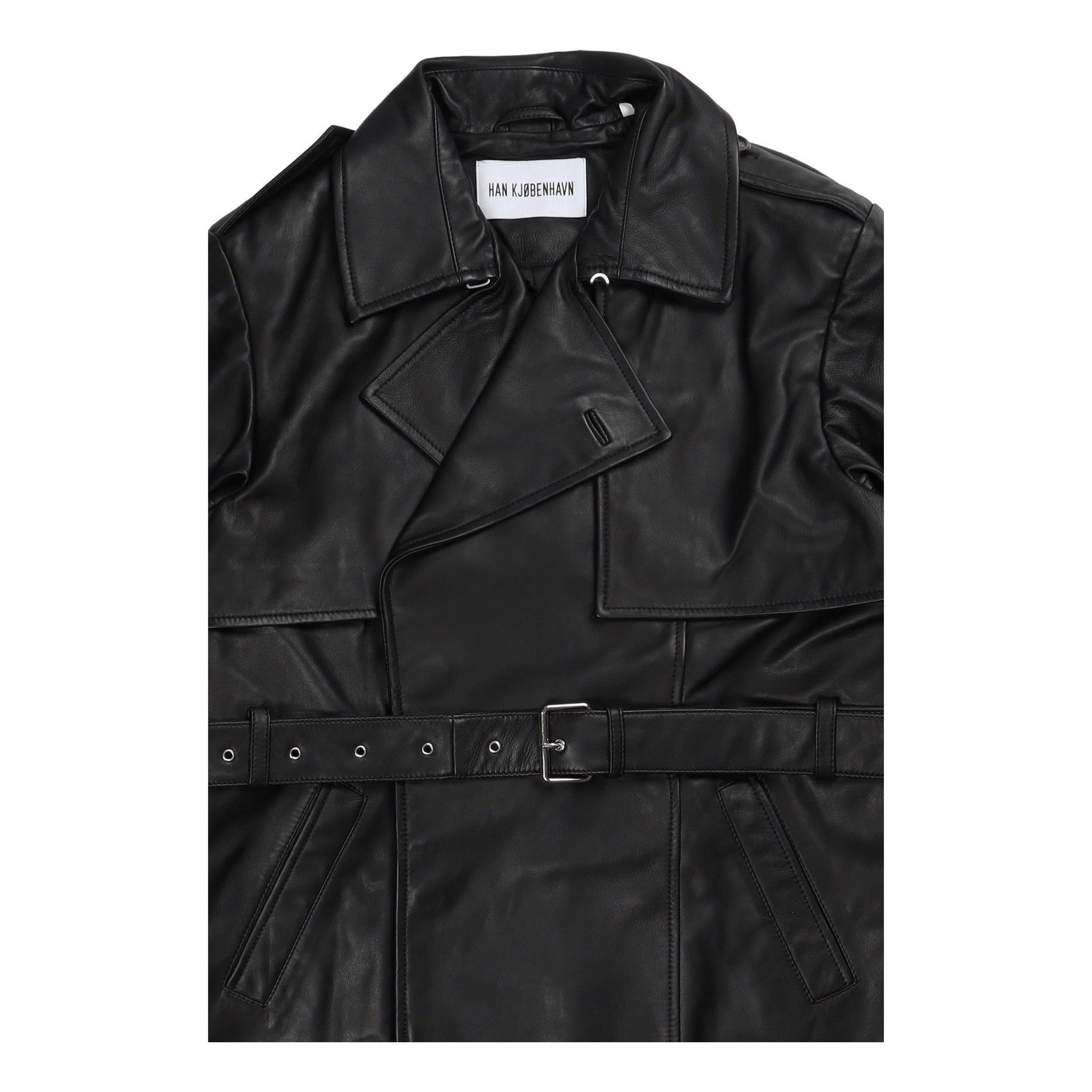 Slim Trench Coat Black Leather