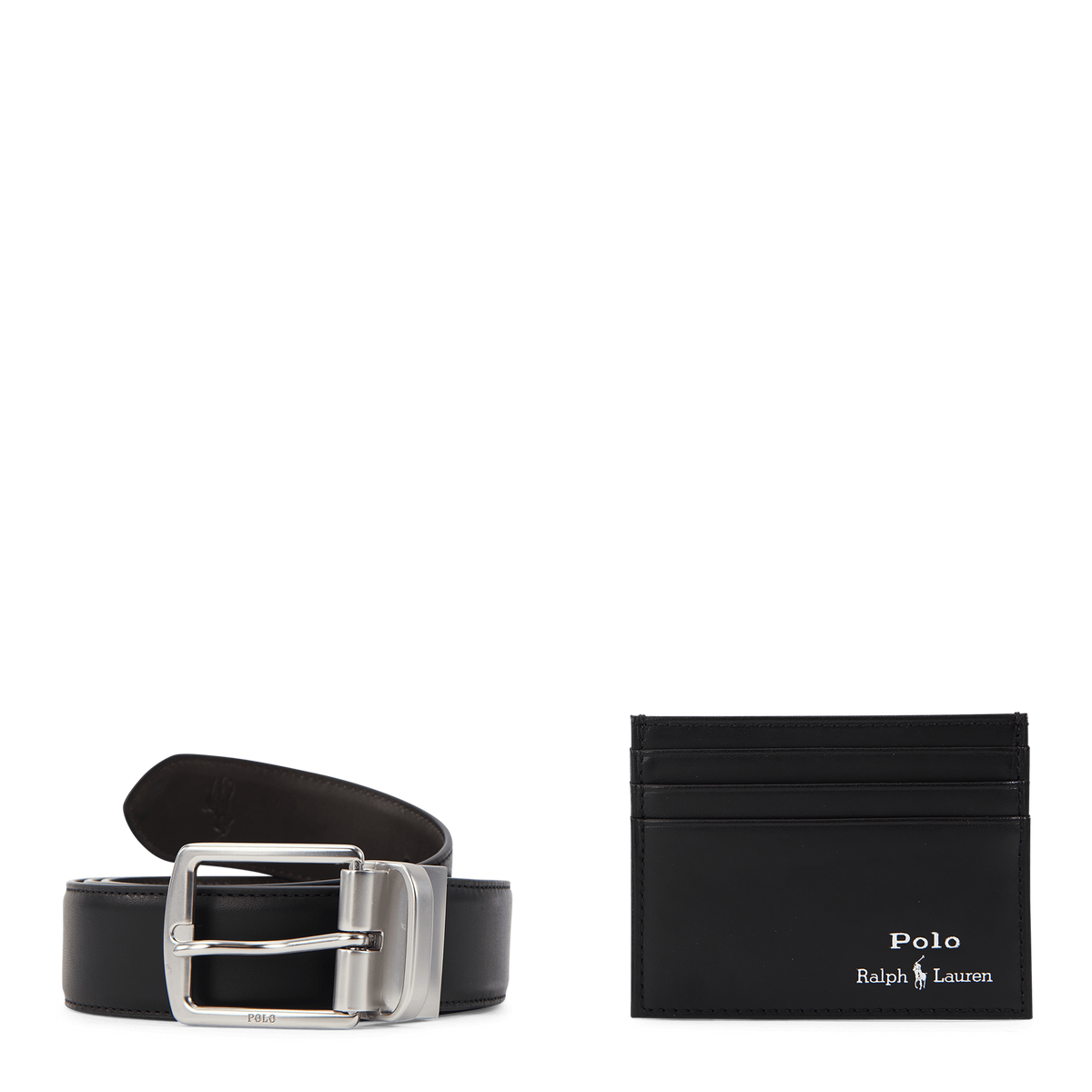 Leather Belt &amp; Card Case Gift Set Black