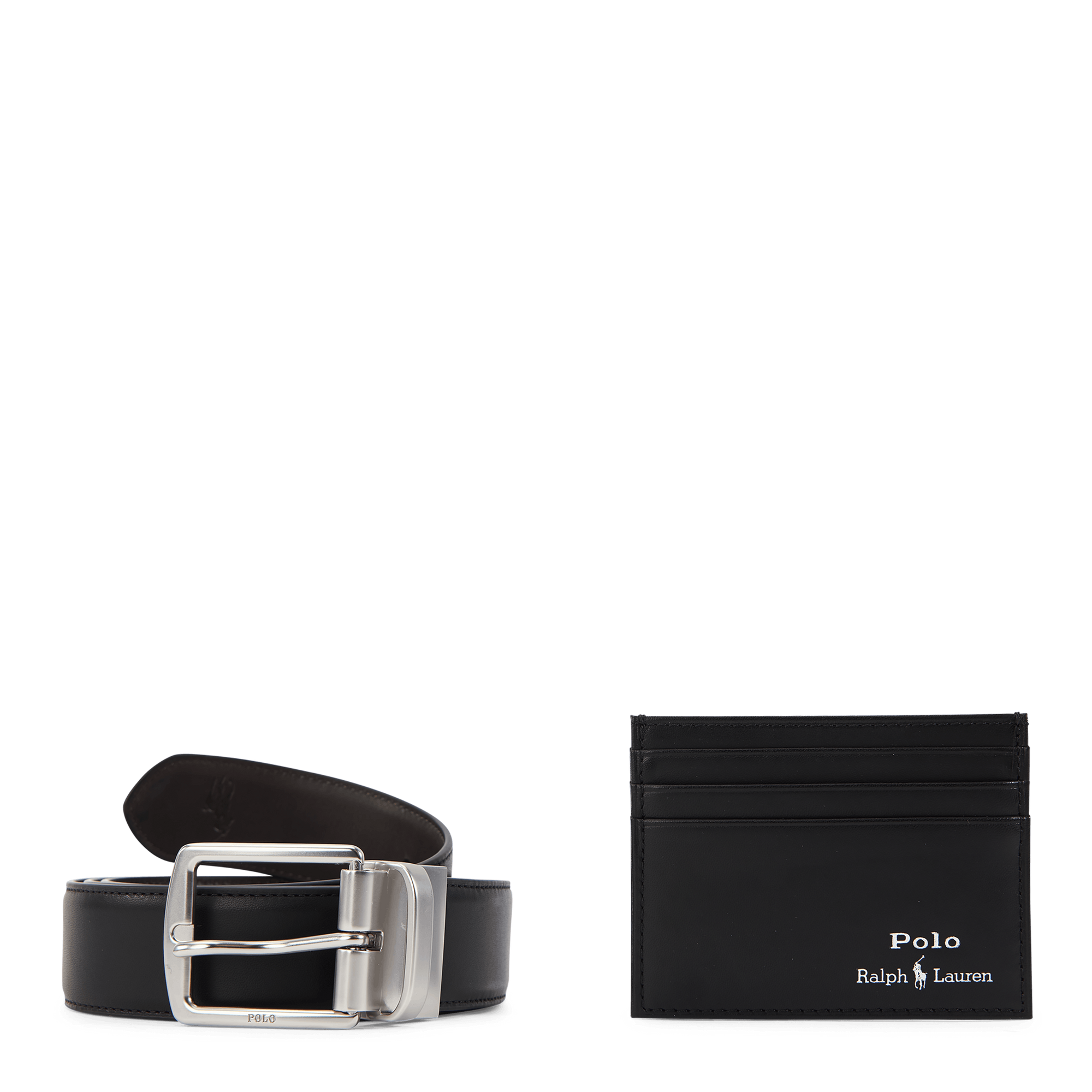 Leather Belt & Card Case Gift Set Black