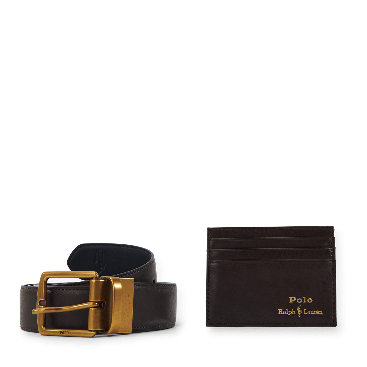 Leather Belt &amp; Card Case Gift Set Brown