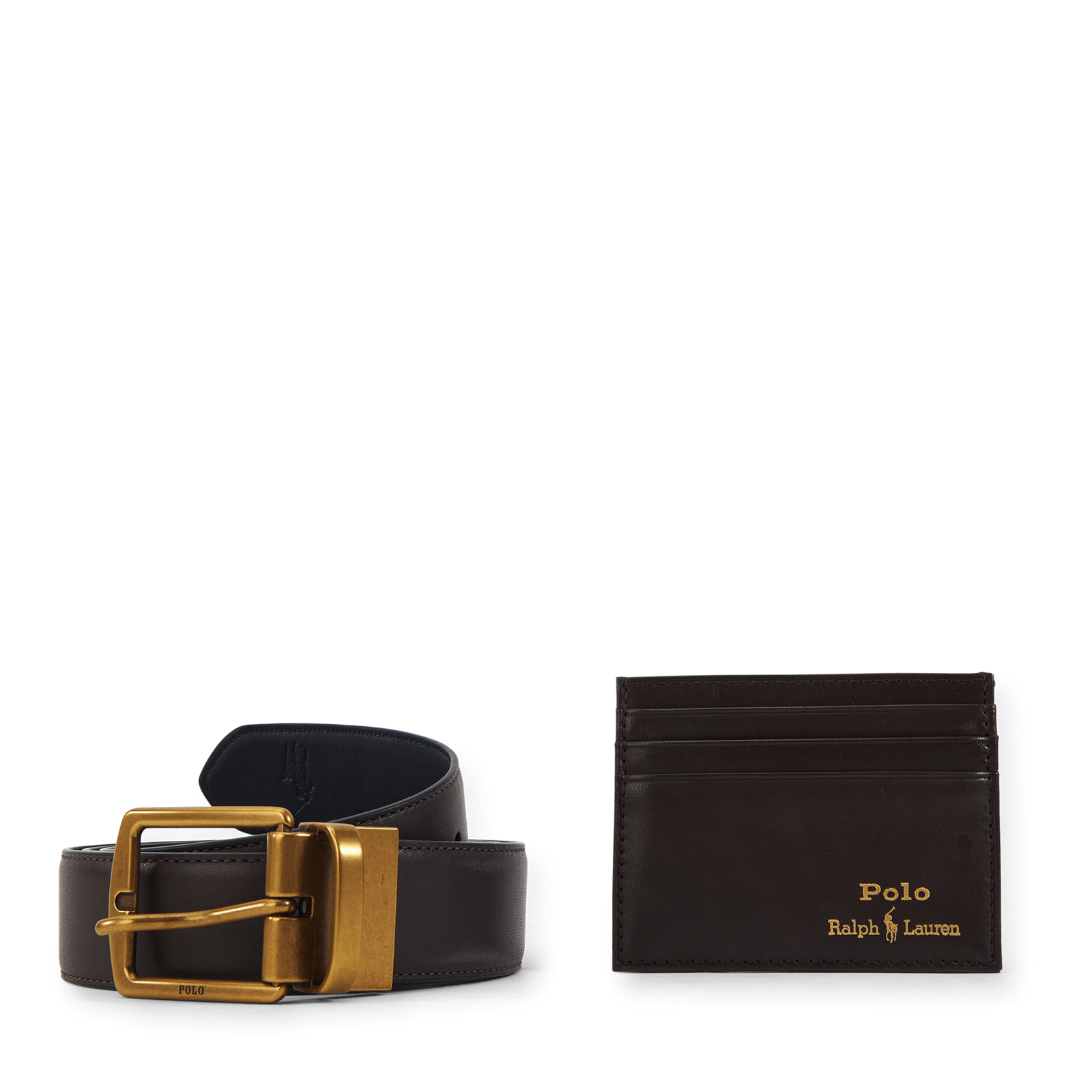 Leather Belt & Card Case Gift Set Brown