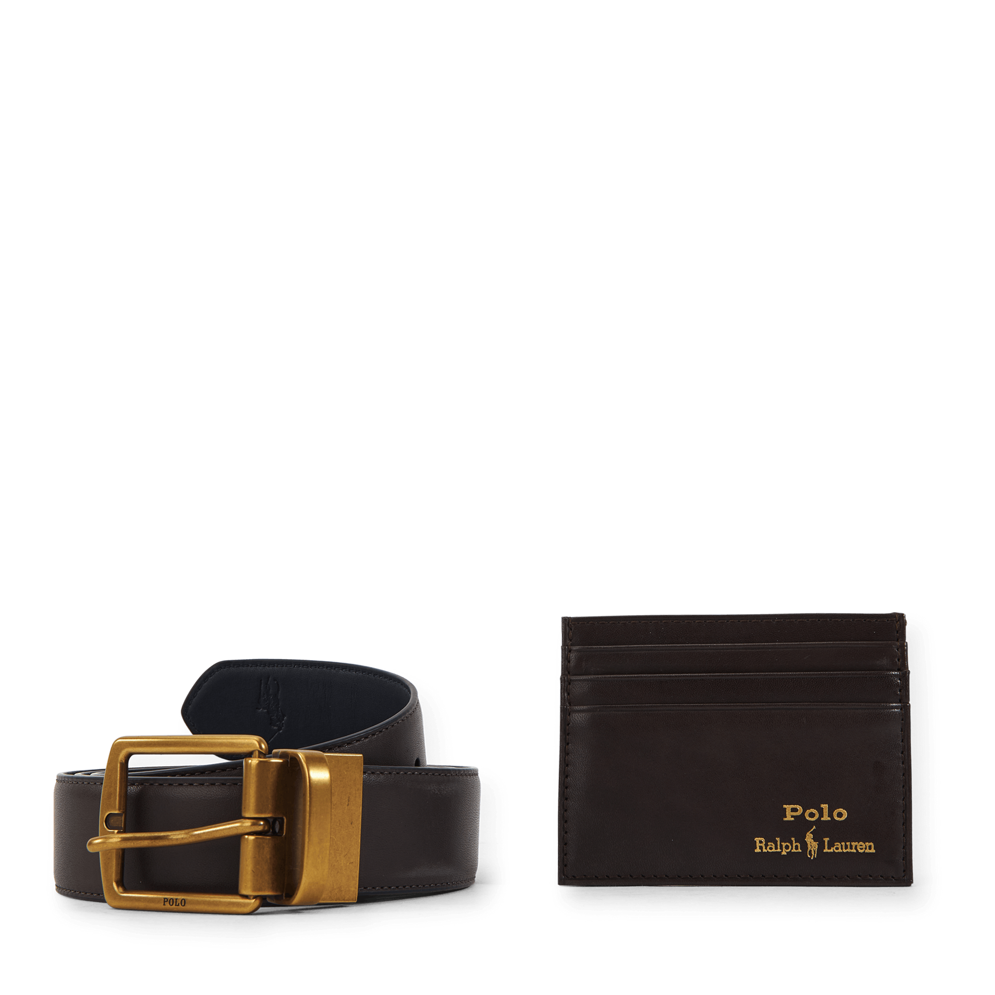 Leather Belt & Card Case Gift Set Brown