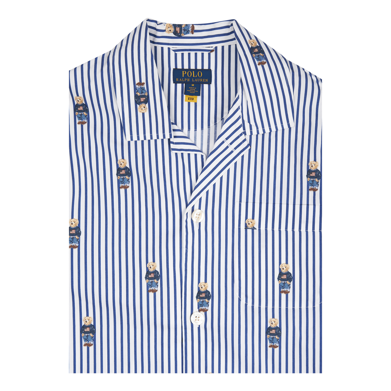 Polo Bear Striped Cotton Pajama Set Blue/White Stripe