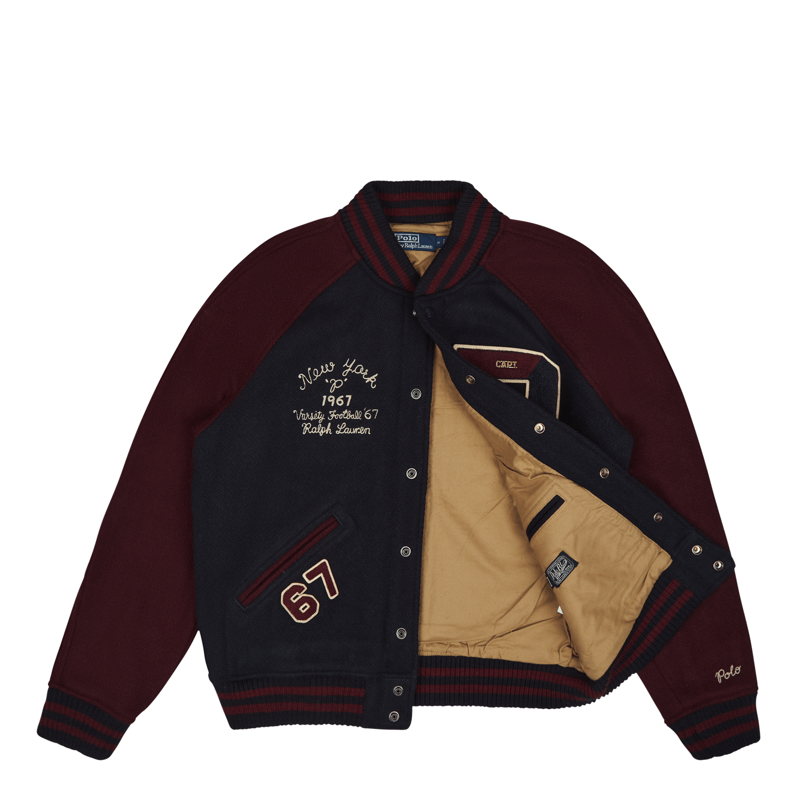 Wool-Blend Letterman Jacket Hunter Navy/Rich Ruby