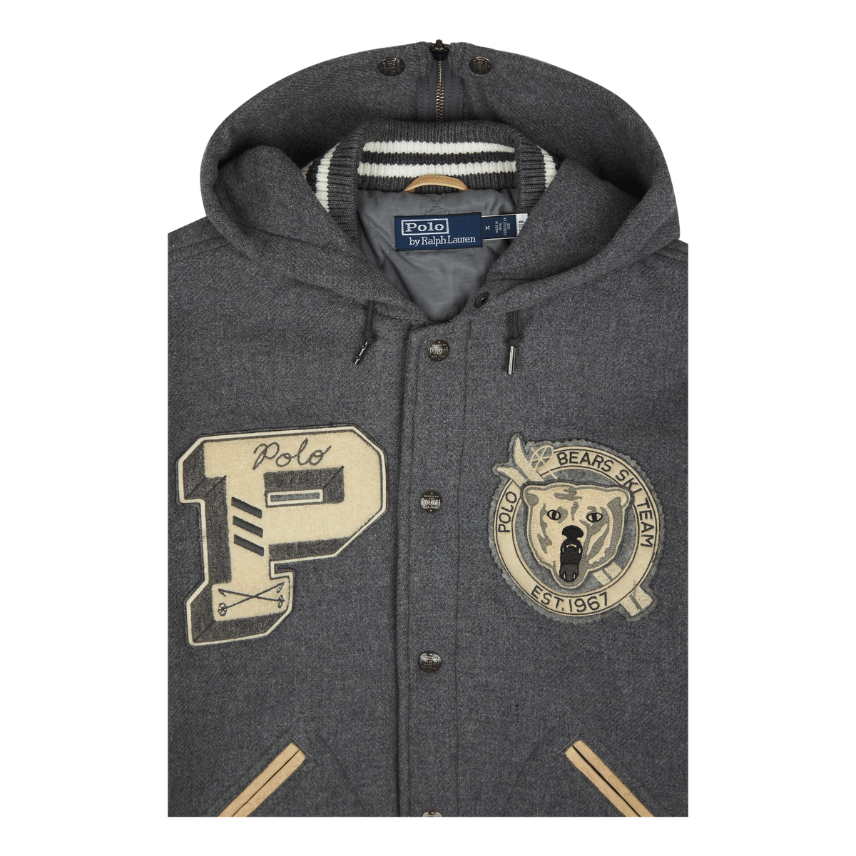 Letterman Wool Hooded Jacket Grey Heather