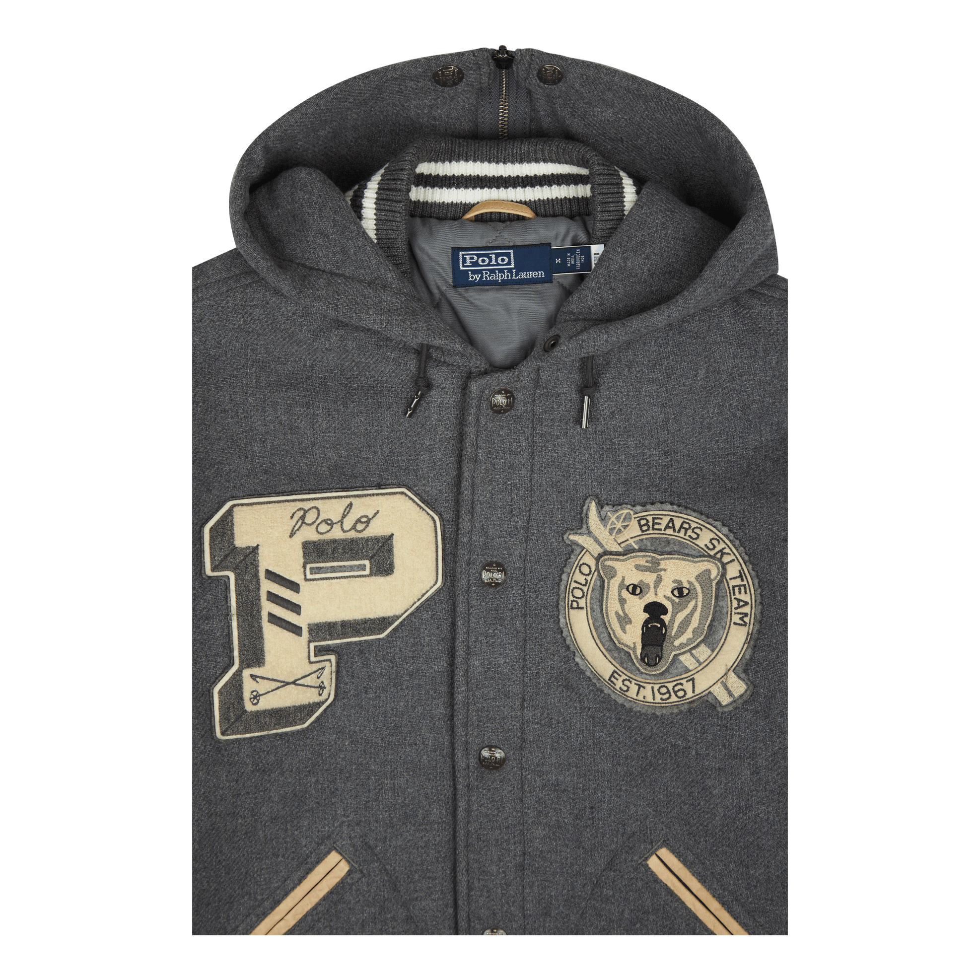 Letterman Wool Hooded Jacket Grey Heather