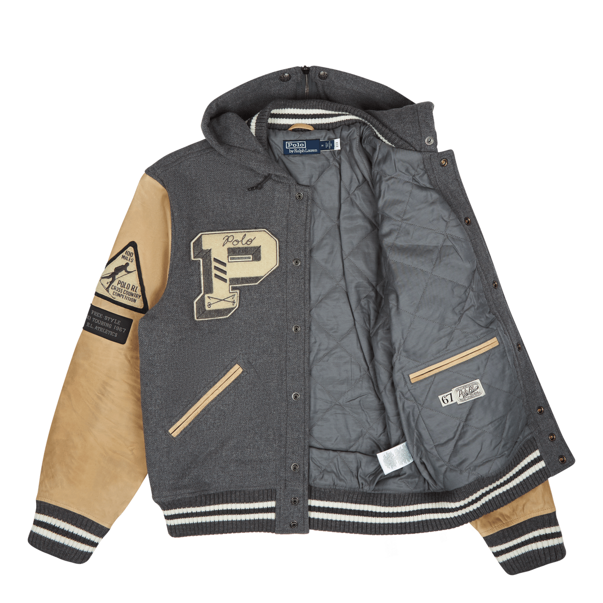 Letterman Wool Hooded Jacket Grey Heather