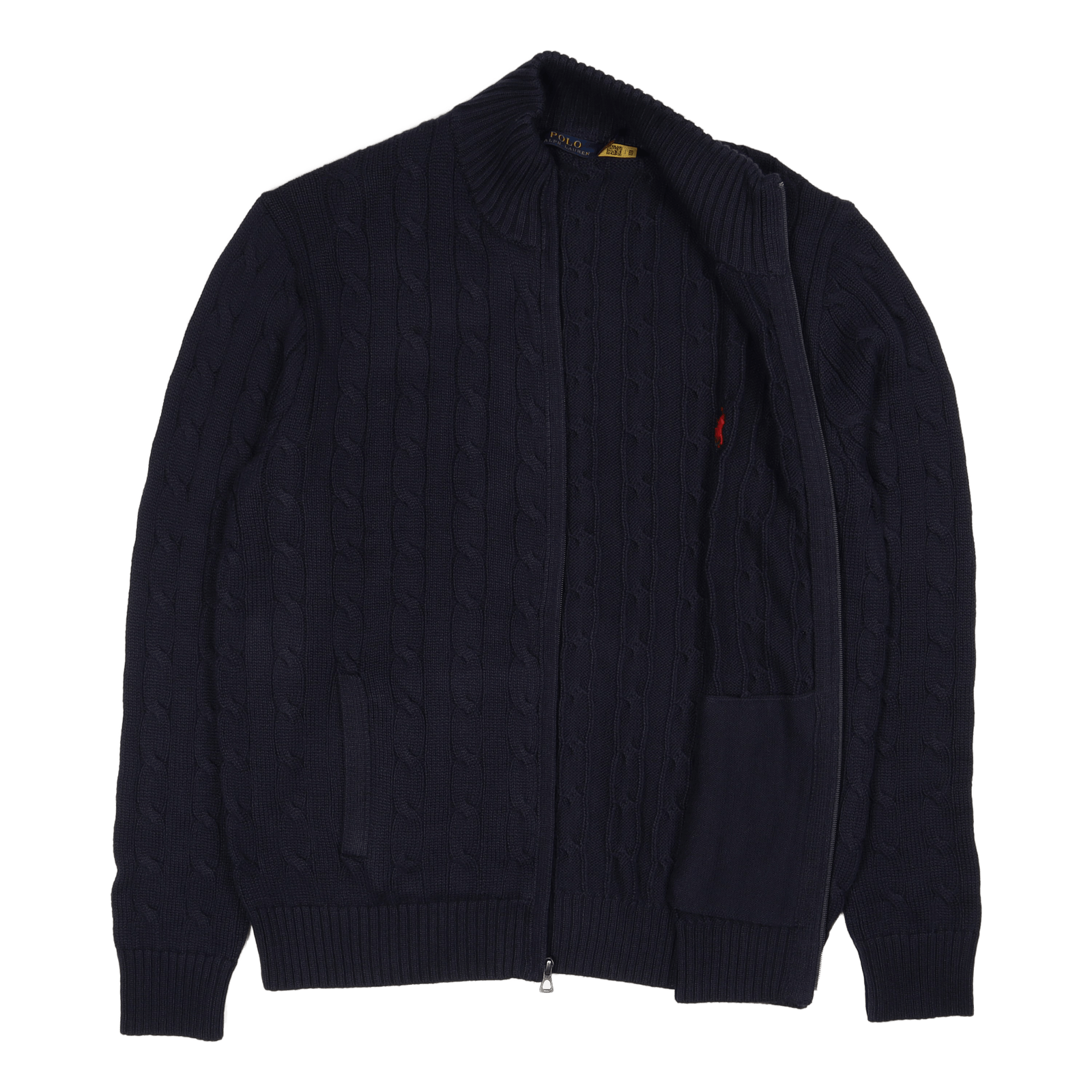 Cable-Knit Cotton Full-Zip Sweater Hunter Navy