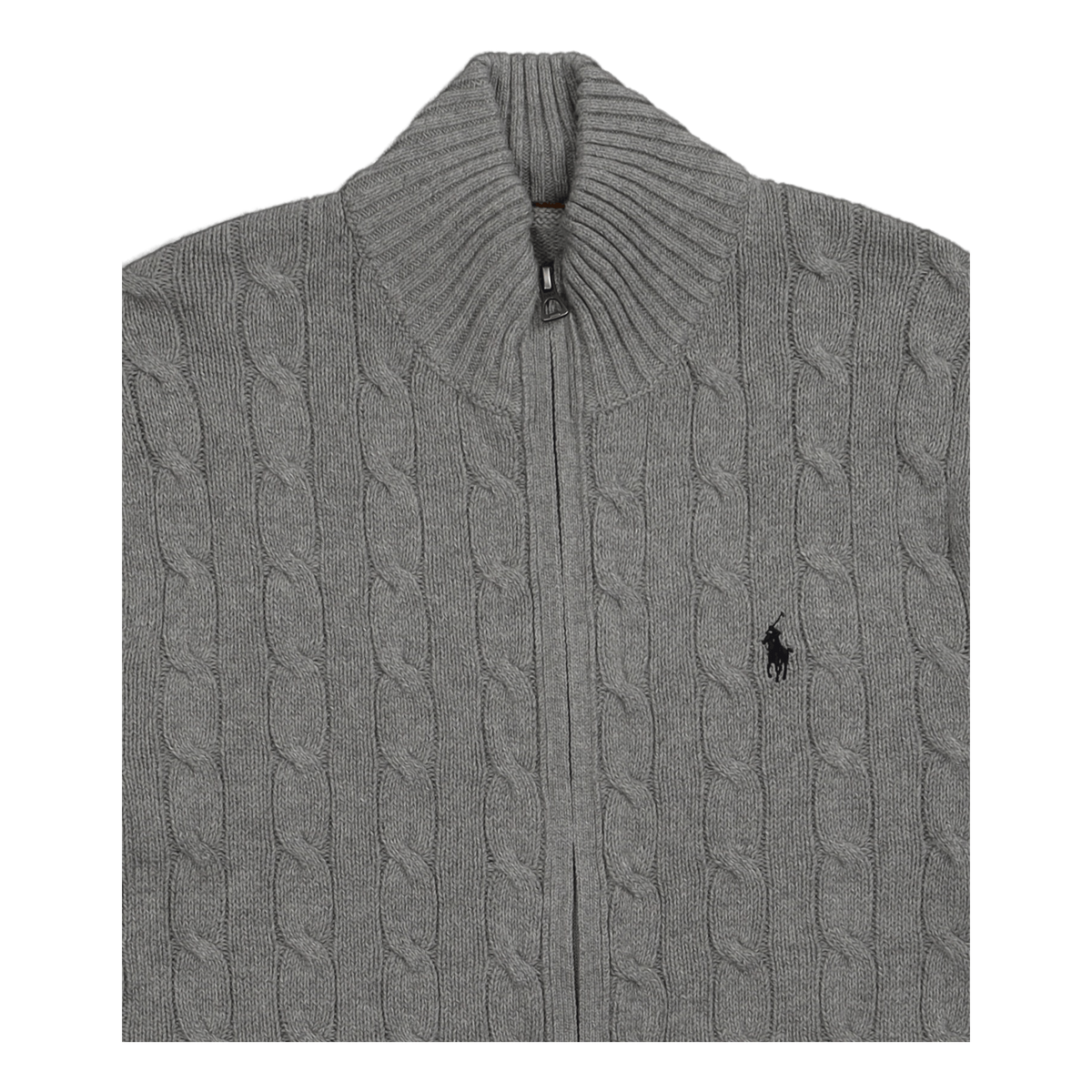 Cable-Knit Cotton Full-Zip Sweater Fawn Grey Heather