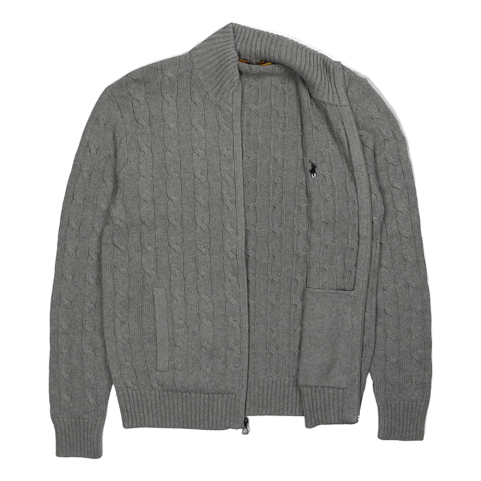 Cable-Knit Cotton Full-Zip Sweater Fawn Grey Heather