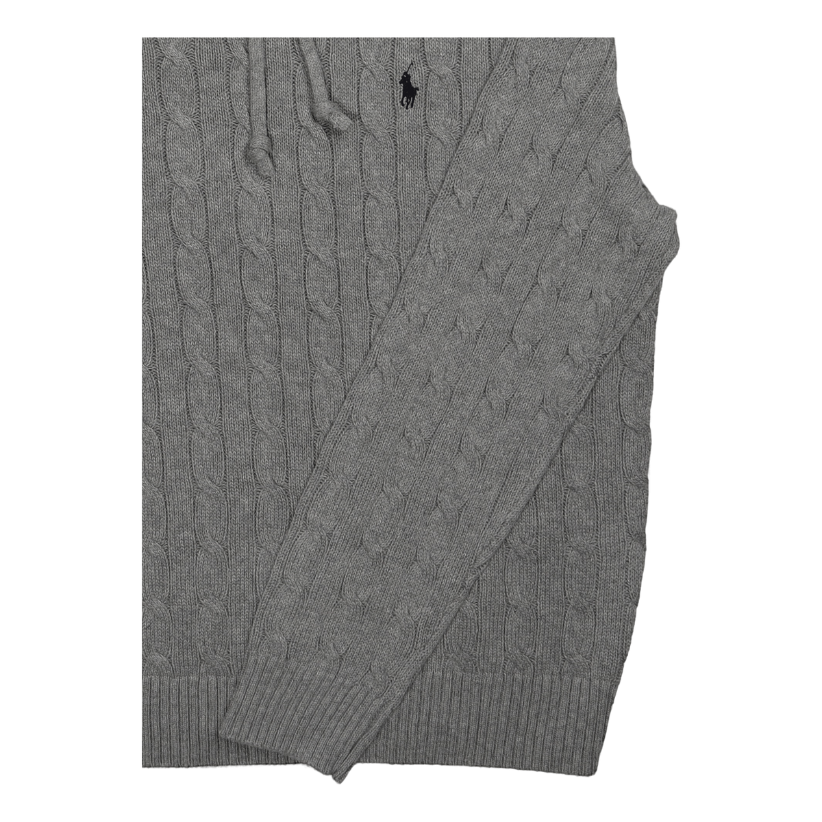 Cable-Knit Cotton Hooded Sweater Fawn Grey Heather