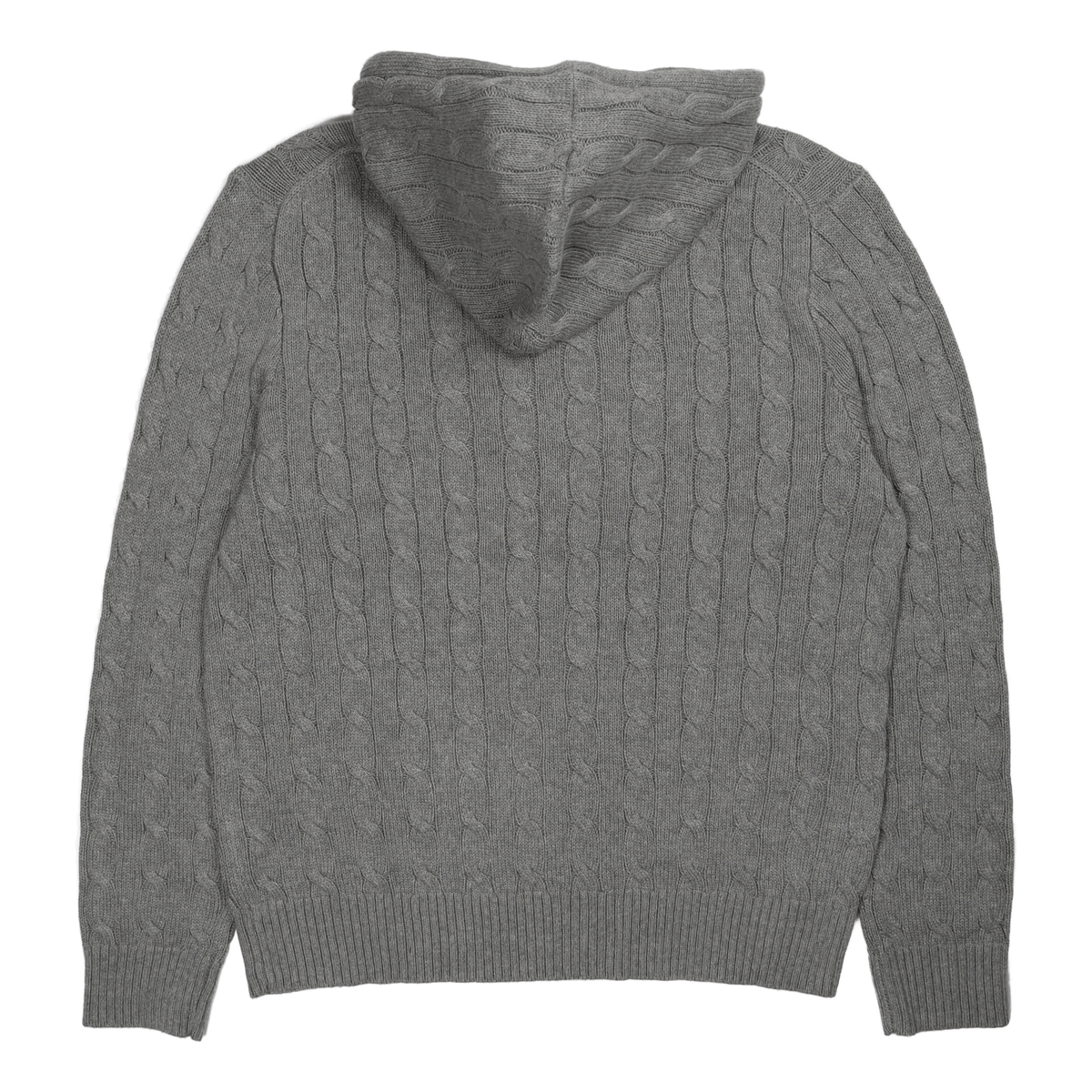 Cable-Knit Cotton Hooded Sweater Fawn Grey Heather