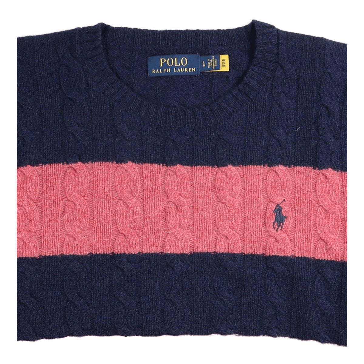 Striped Cable-Knit Wool-Cashmere Sweater Spring Navy Hthr/Rosebud Hthr