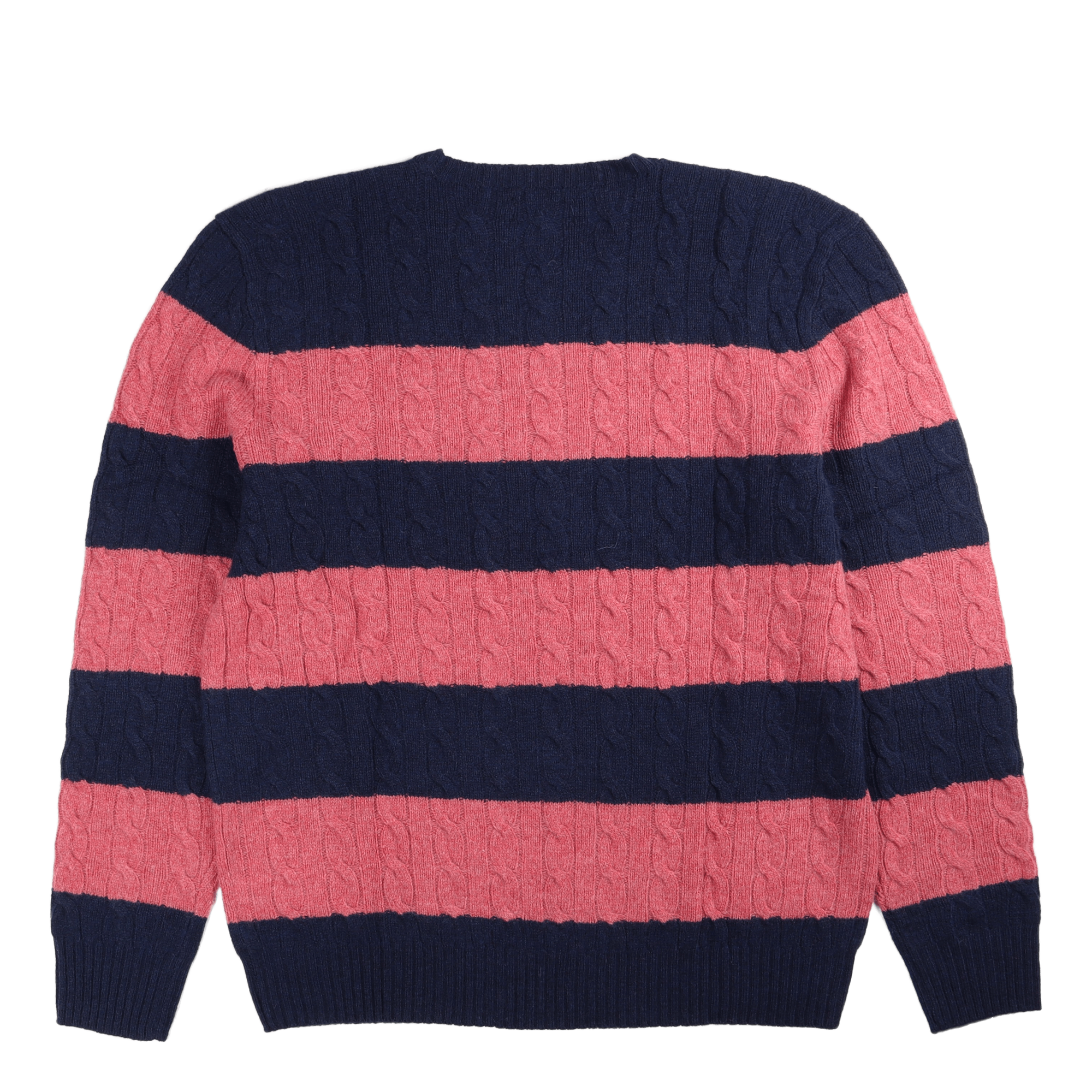 Striped Cable-Knit Wool-Cashmere Sweater Spring Navy Hthr/Rosebud Hthr