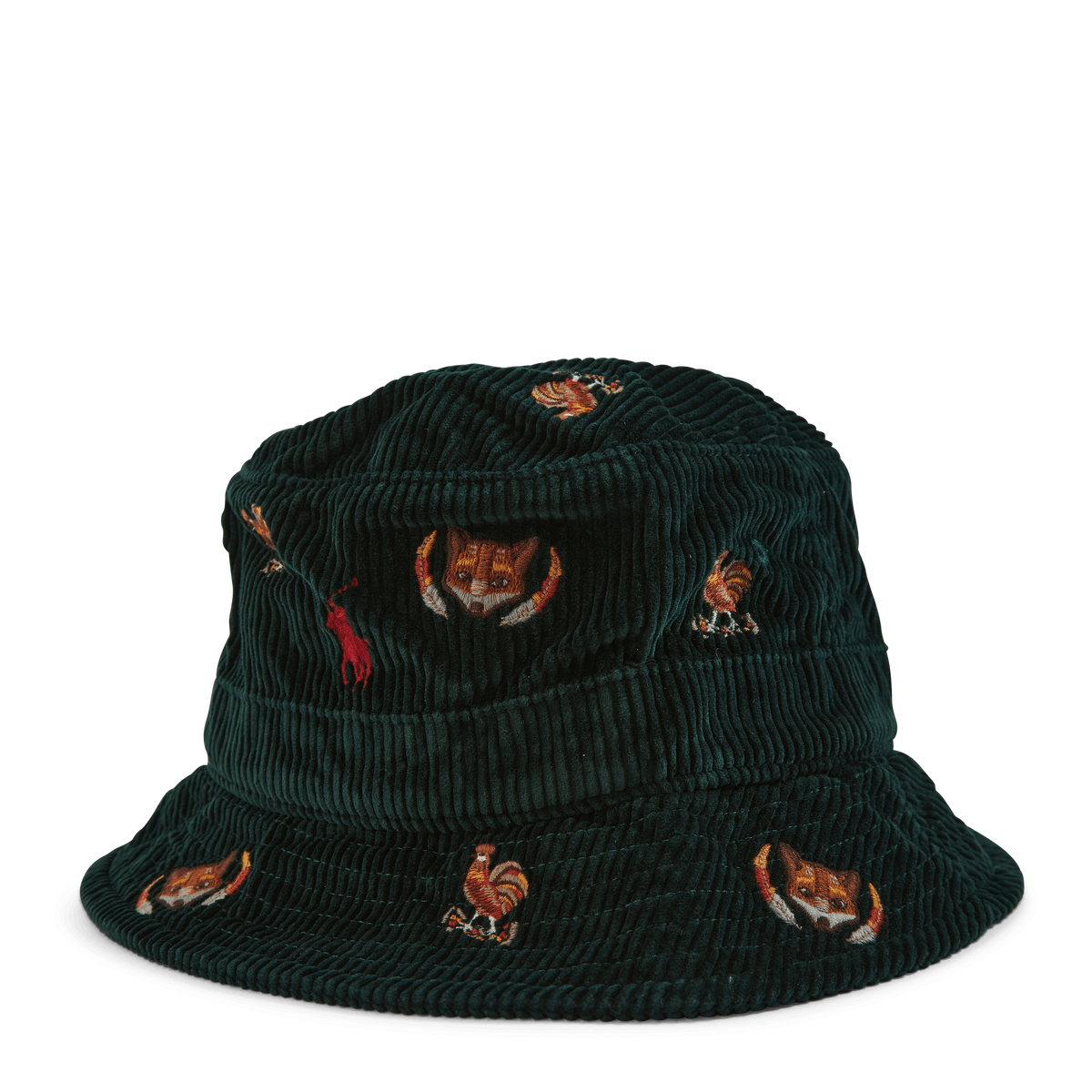 Embroidered Corduroy Bucket Hat College Green W/Fox Emb