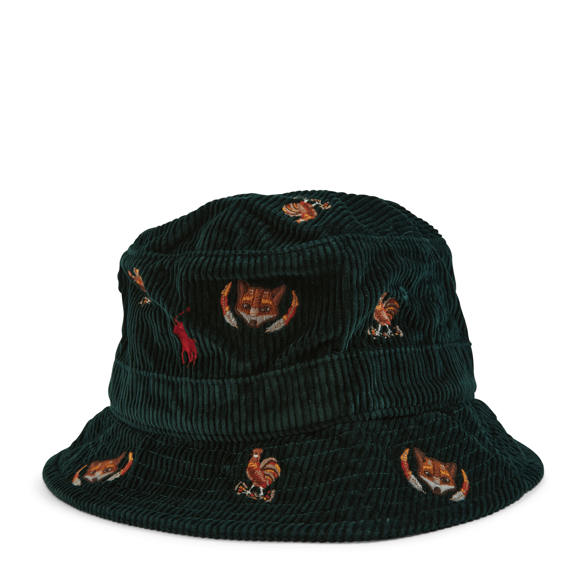 Embroidered Corduroy Bucket Hat College Green W/Fox Emb