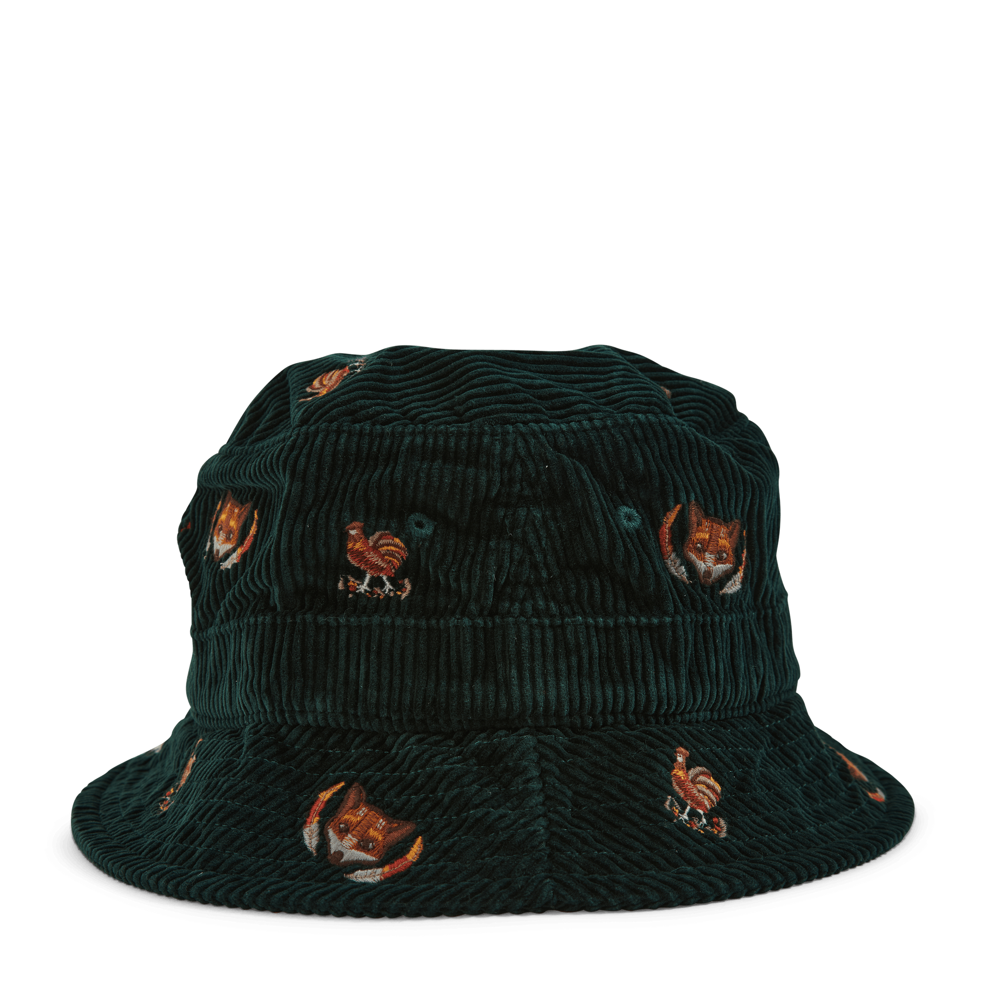 Embroidered Corduroy Bucket Hat College Green W/Fox Emb