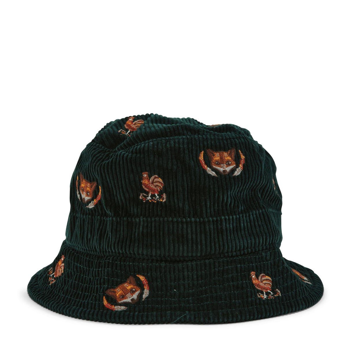 Embroidered Corduroy Bucket Hat College Green W/Fox Emb