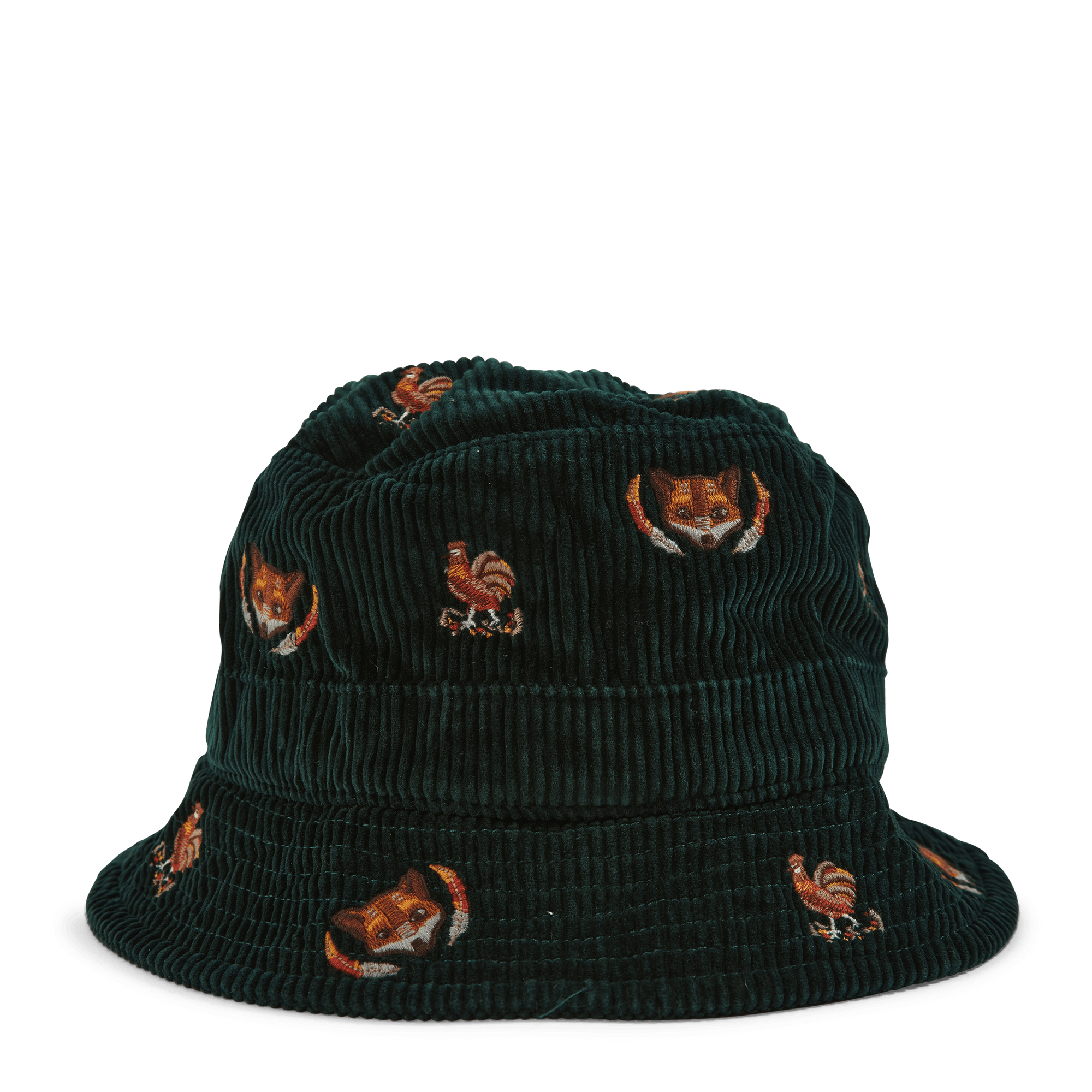 Embroidered Corduroy Bucket Hat College Green W/Fox Emb