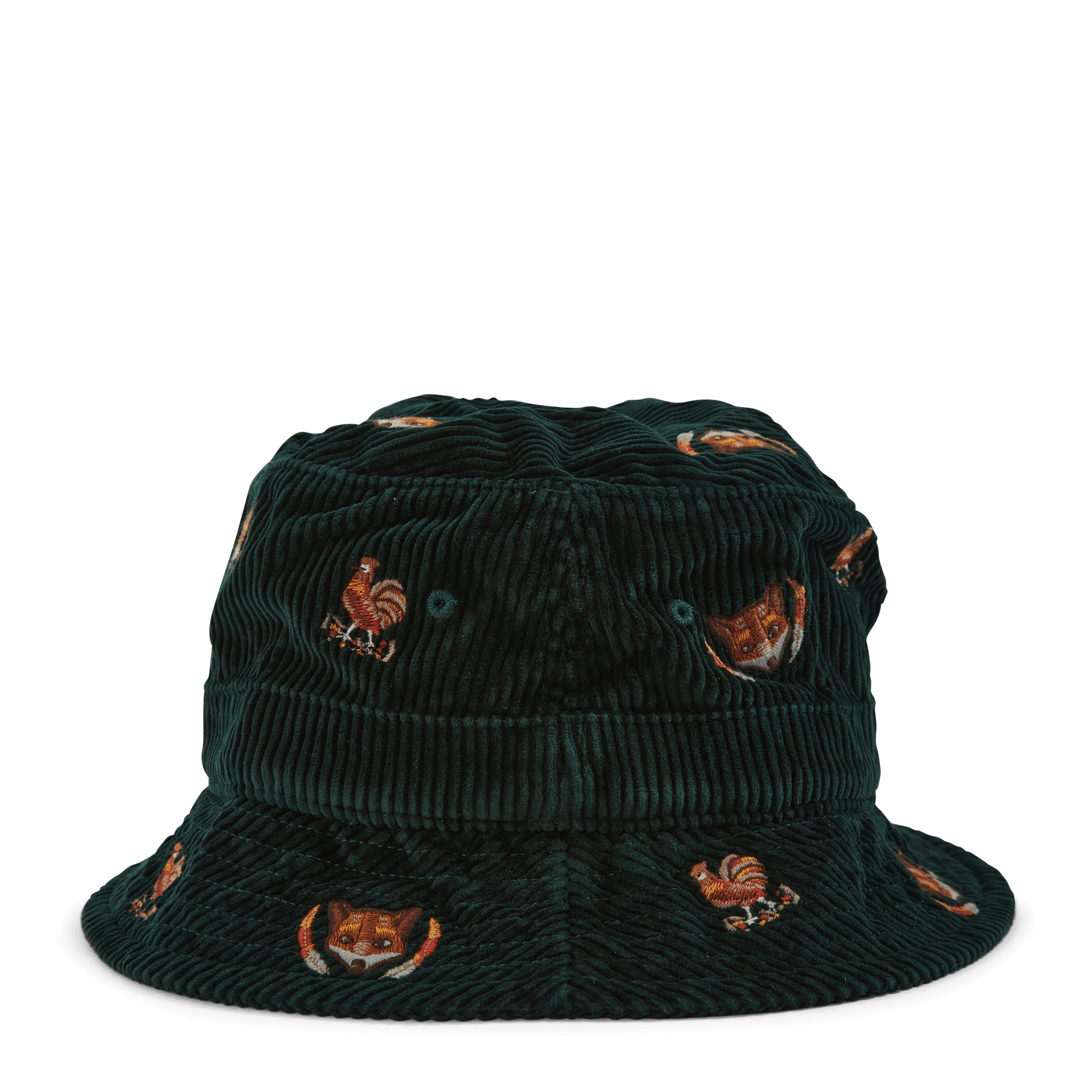 Embroidered Corduroy Bucket Hat College Green W/Fox Emb