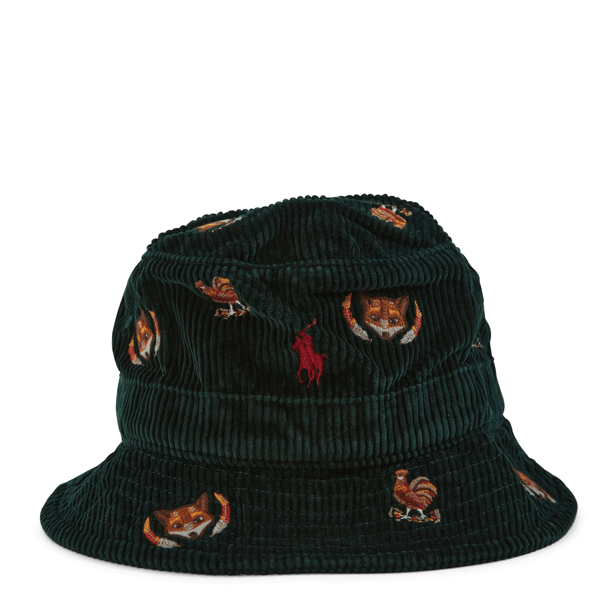 Embroidered Corduroy Bucket Hat College Green W/Fox Emb