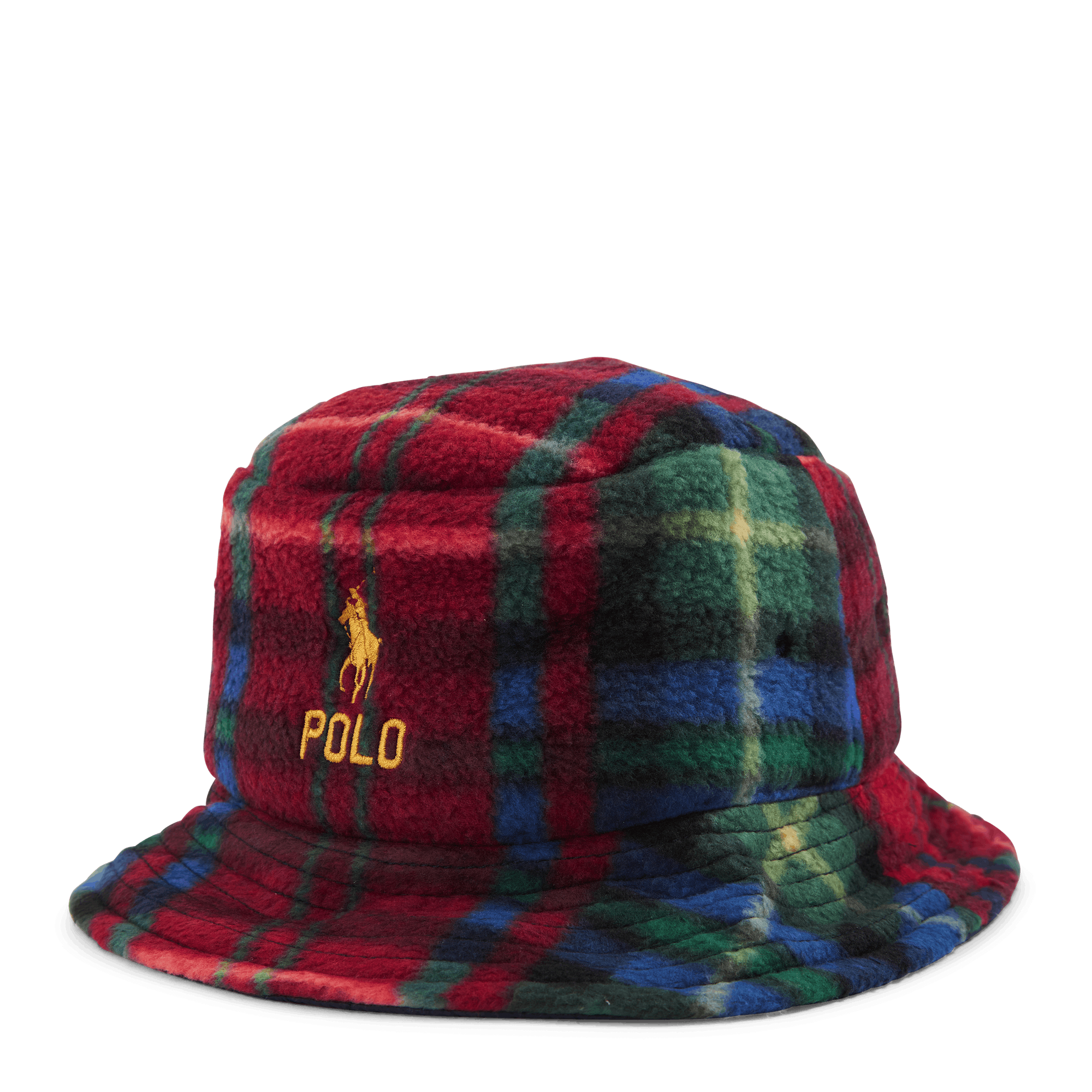 Plaid Fleece Bucket Hat Royal Crimson Plaid