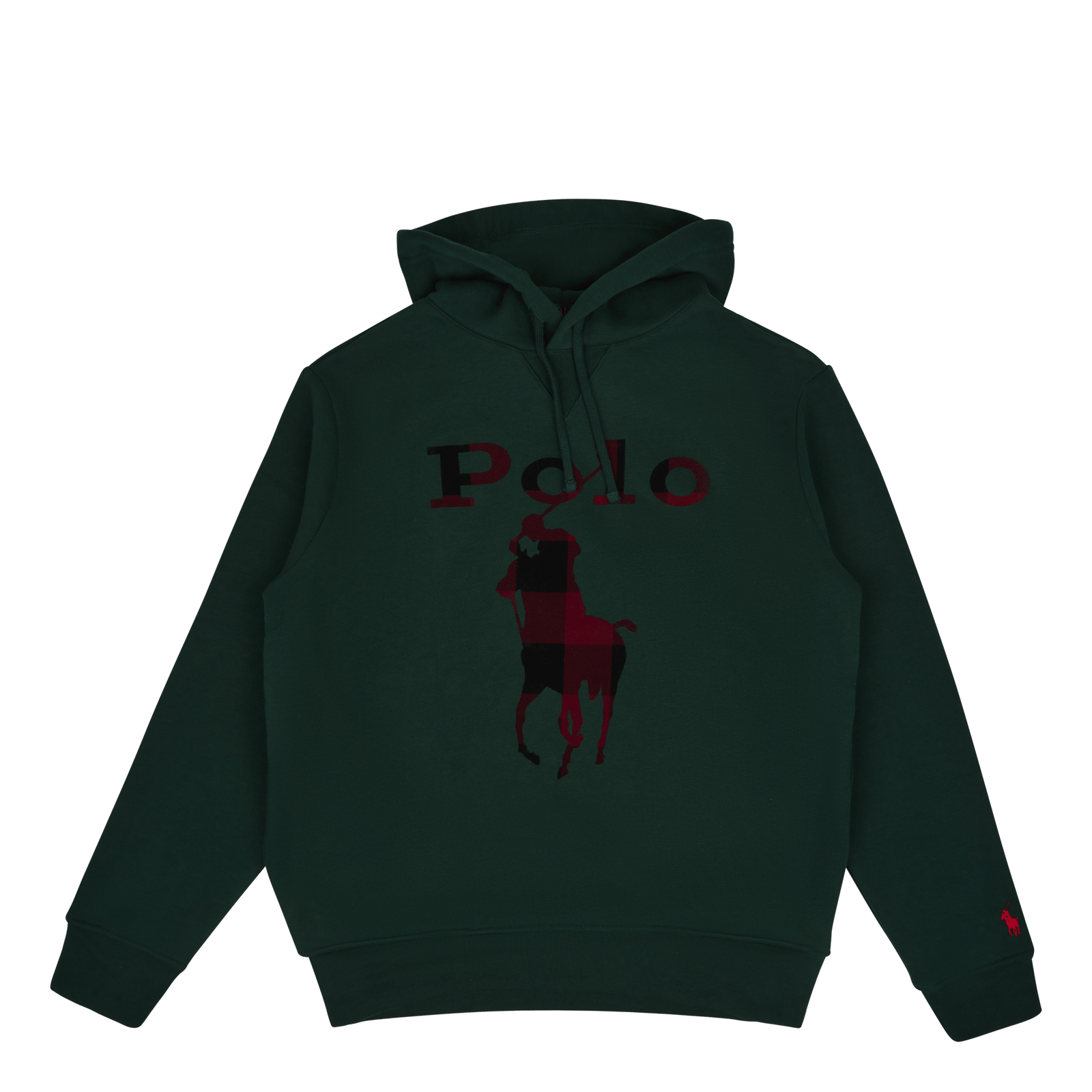Checked Big Pony Logo Fleece Hoodie College Green