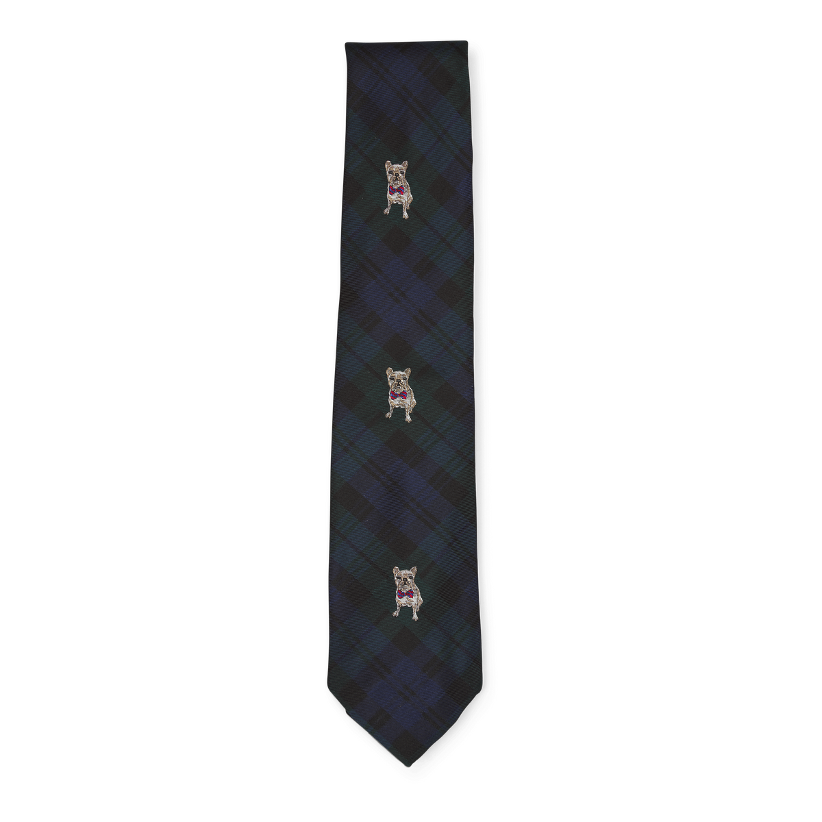 Frenchie-Dog Silk Repp Club Tie Navy