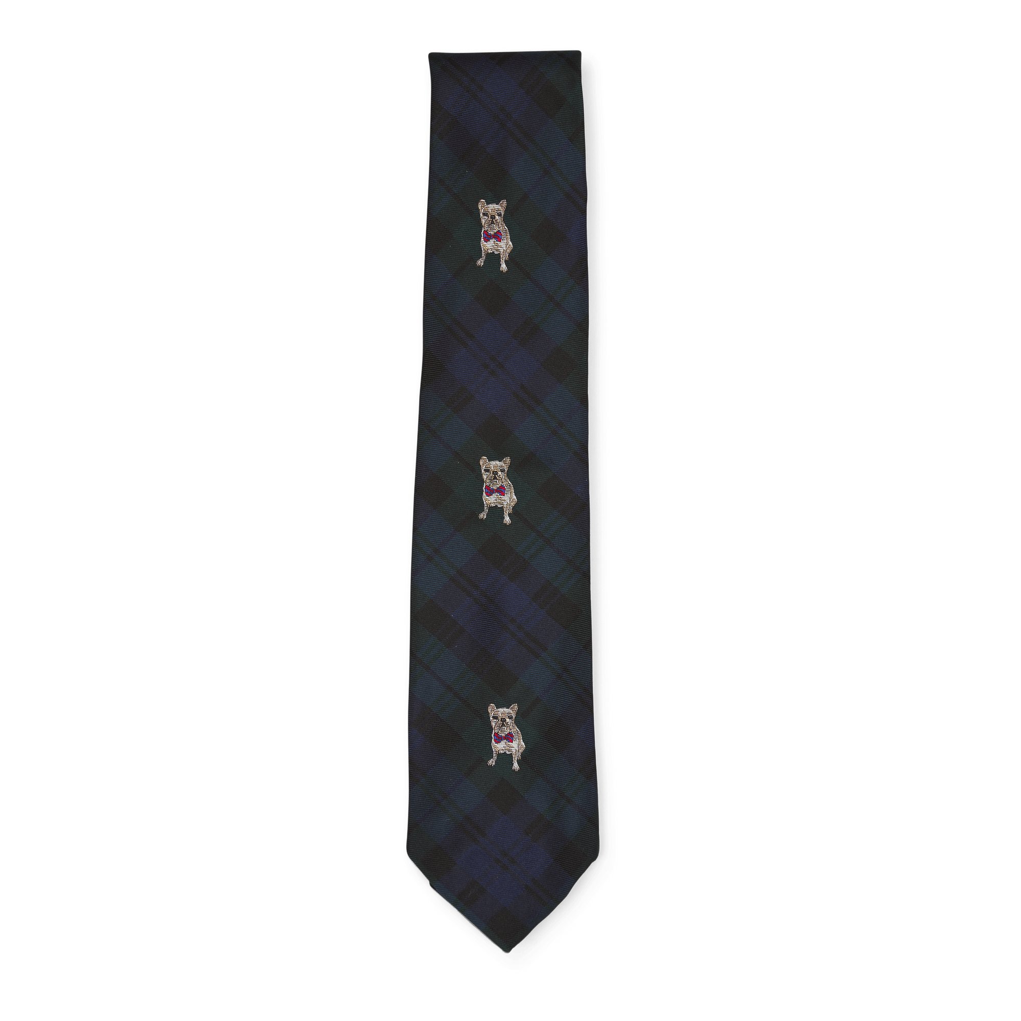 Frenchie-Dog Silk Repp Club Tie Navy