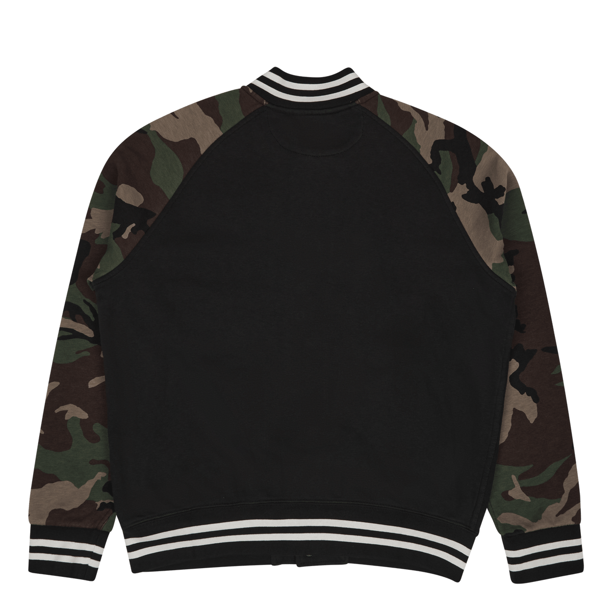 Camo-Sleeve Fleece Baseball Jacket Polo Black Multi