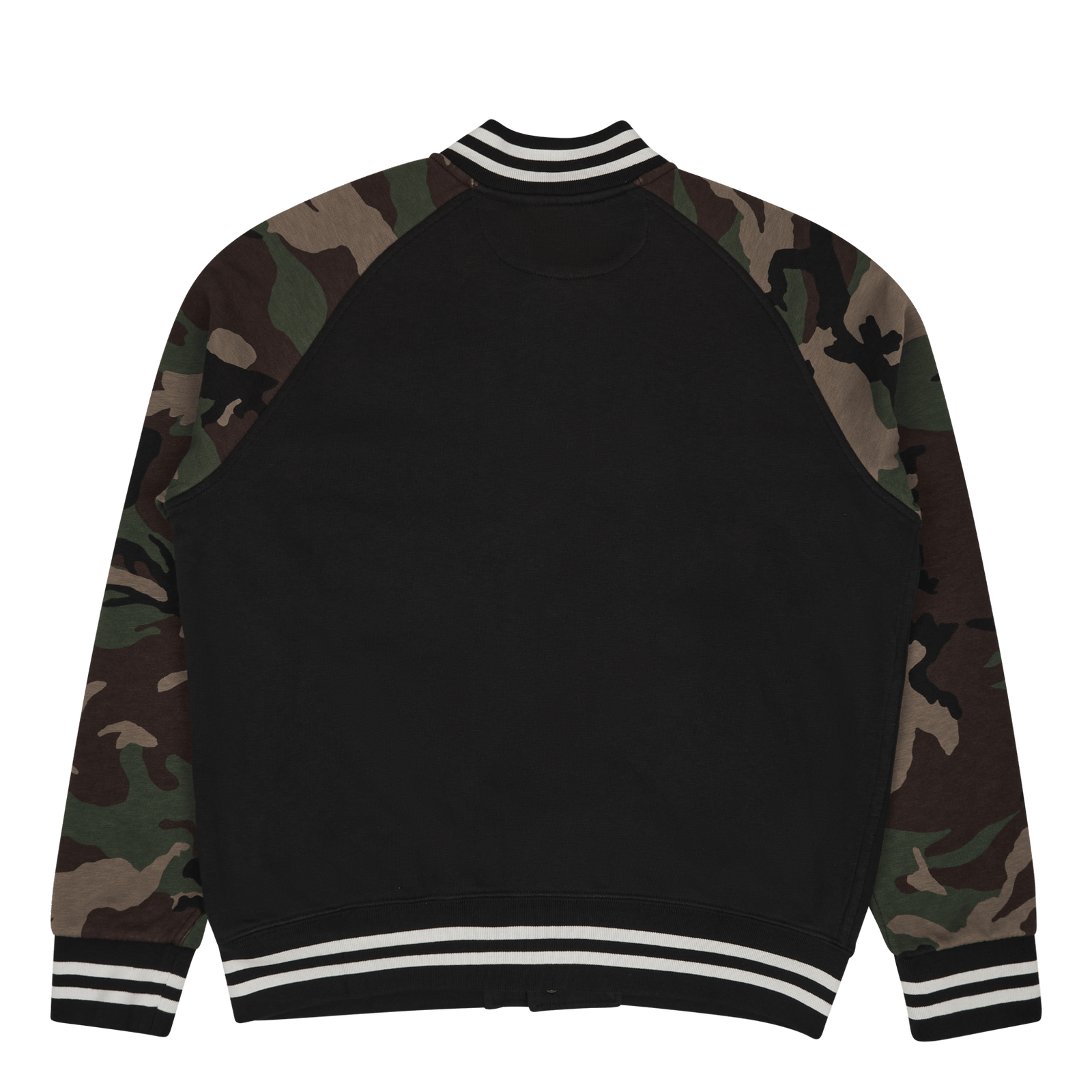 Camo-Sleeve Fleece Baseball Jacket Polo Black Multi