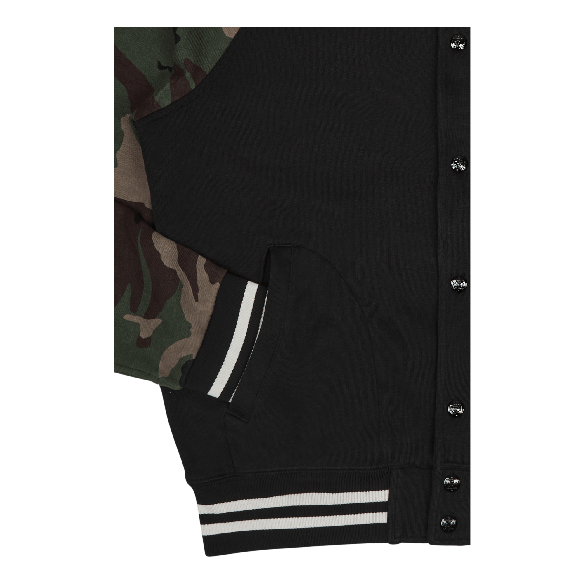 Camo-Sleeve Fleece Baseball Jacket Polo Black Multi
