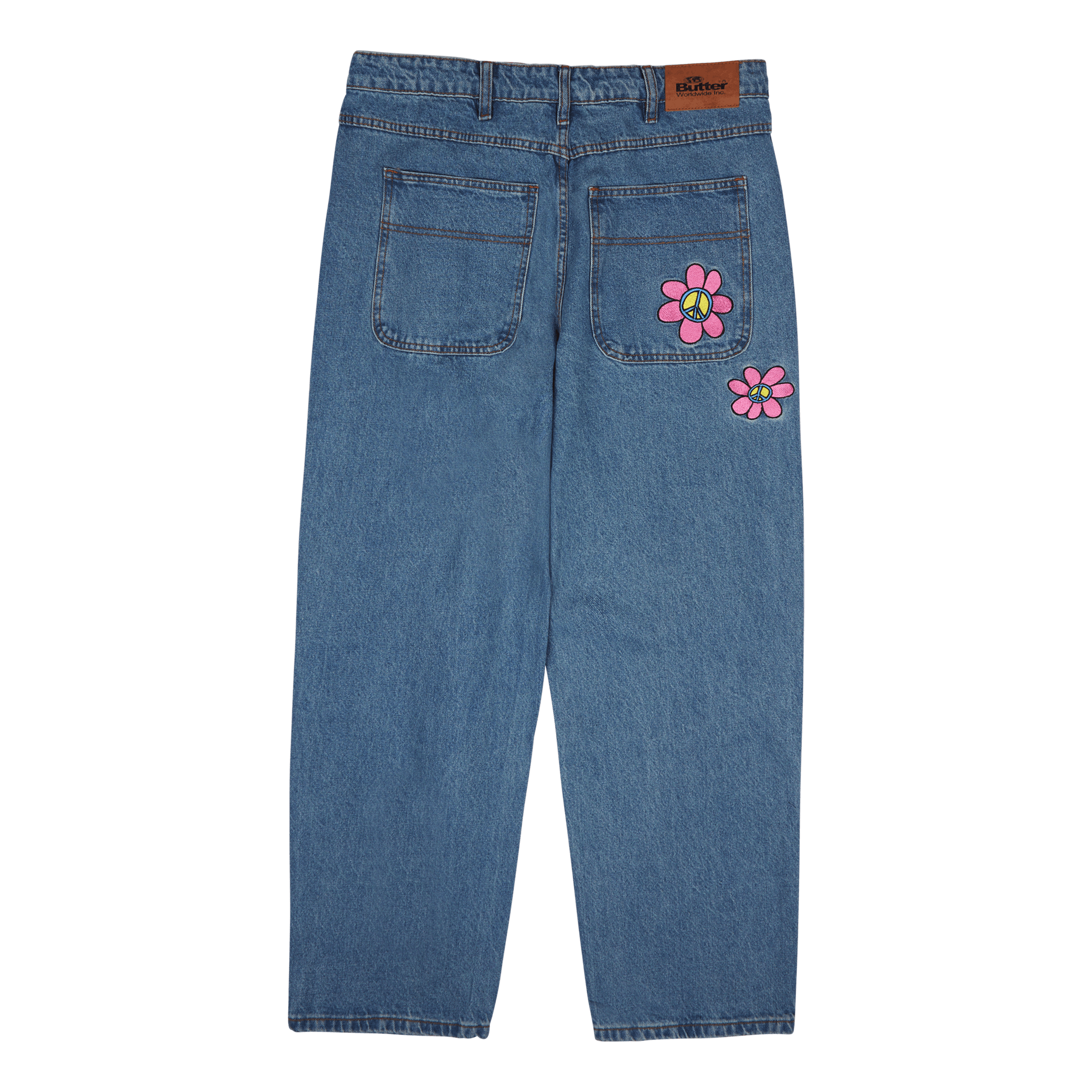 Flower Denim Jeans Washed Indigo