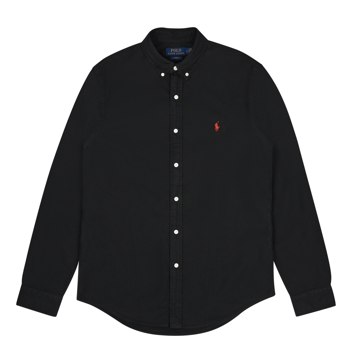 Slim Fit Garment-Dyed Oxford Shirt Polo Black