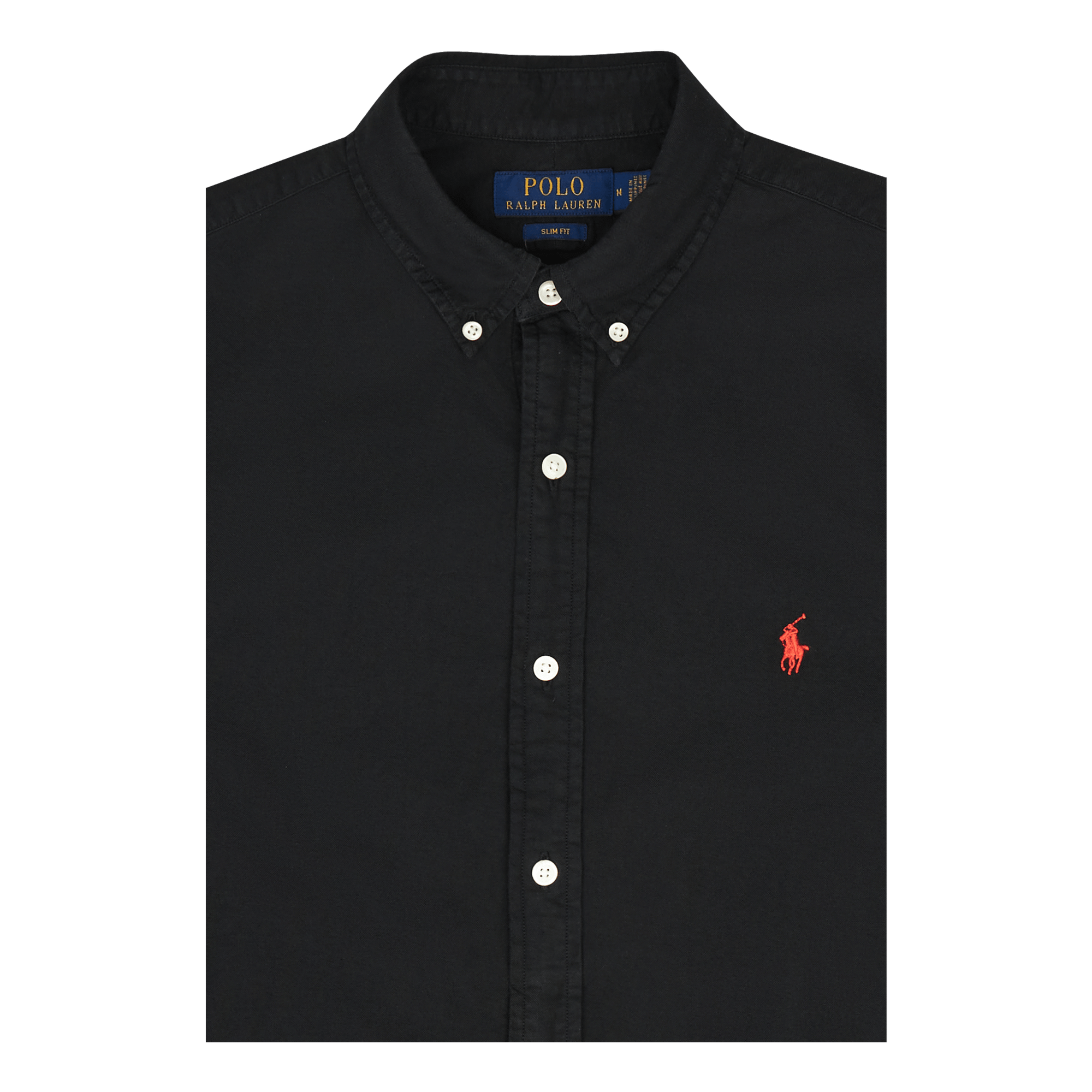 Slim Fit Garment-Dyed Oxford Shirt Polo Black