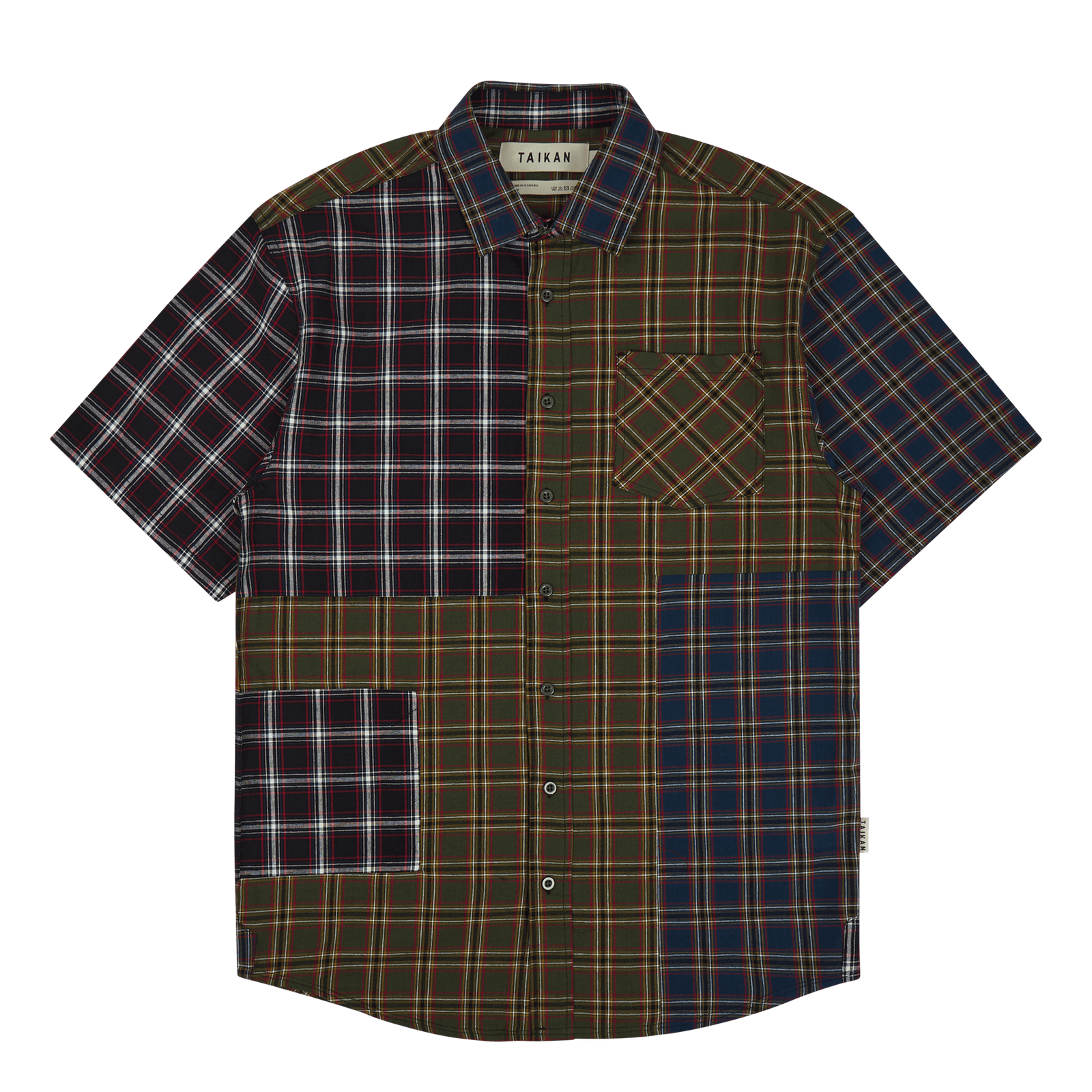 Patchwork S/s Shirt Olive Plaid