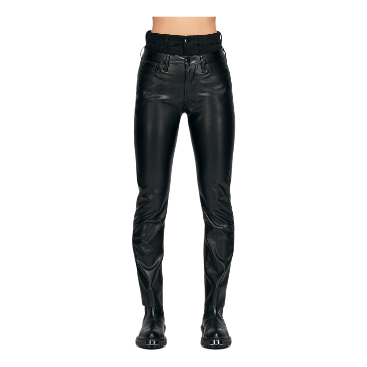 Double Waisted Leather Jeans Black