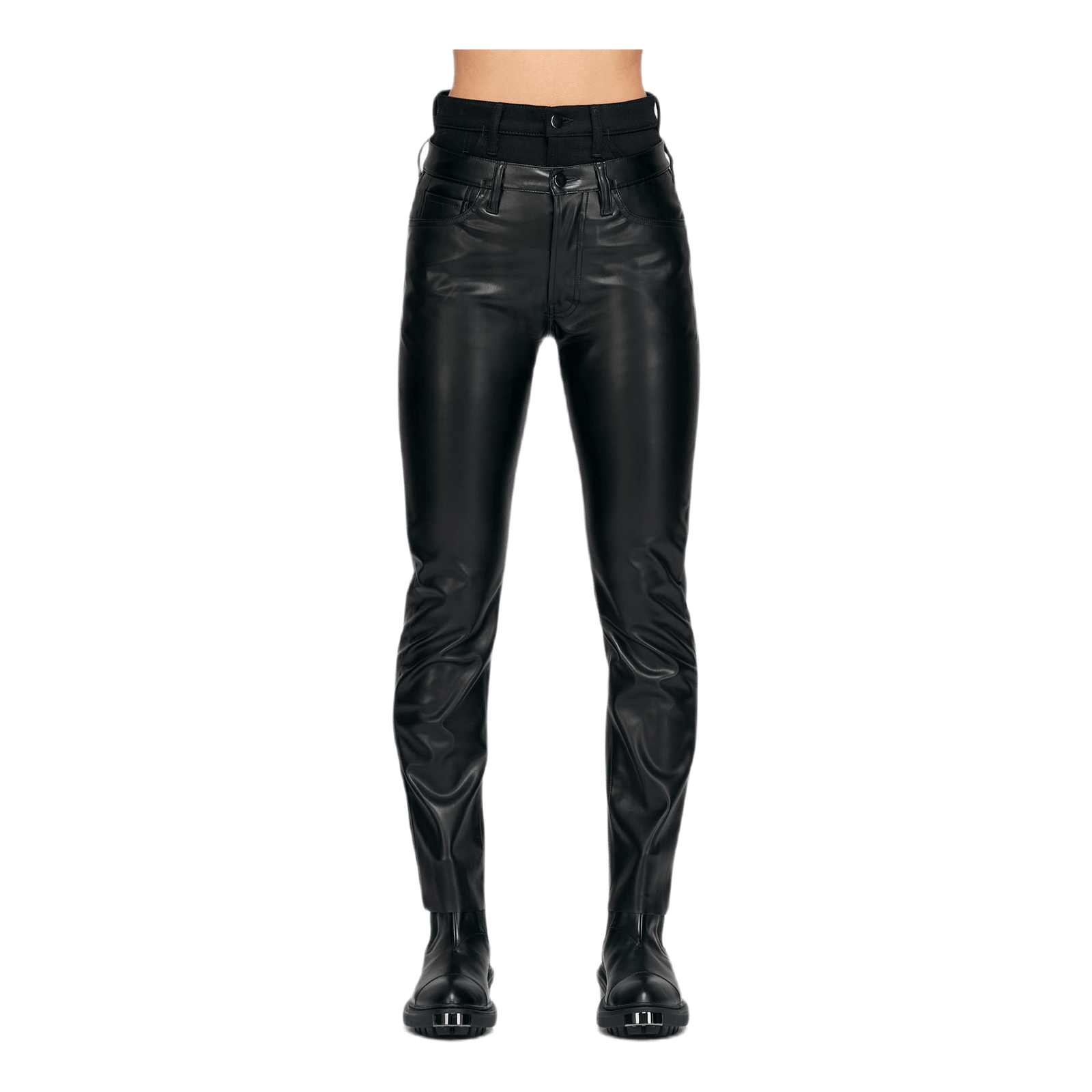 Double Waisted Leather Jeans Black