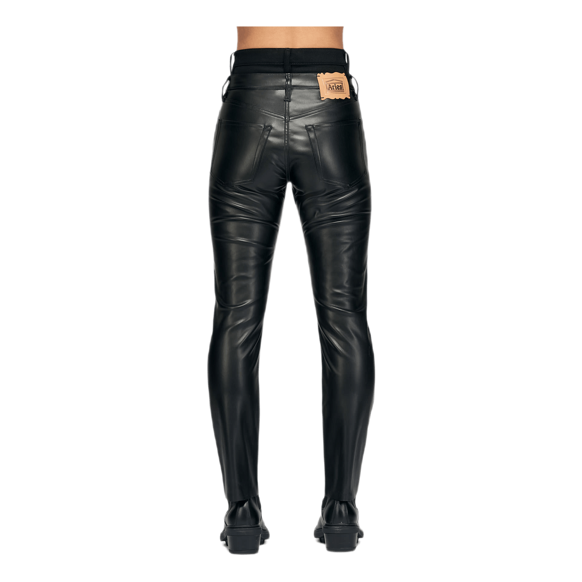 Double Waisted Leather Jeans Black