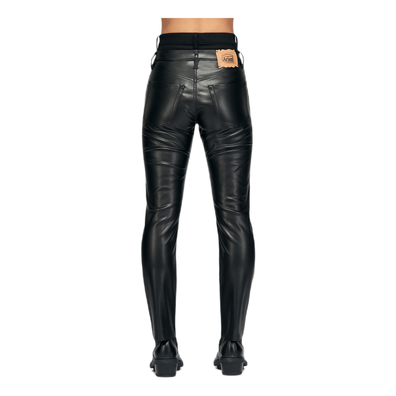 Double Waisted Leather Jeans Black