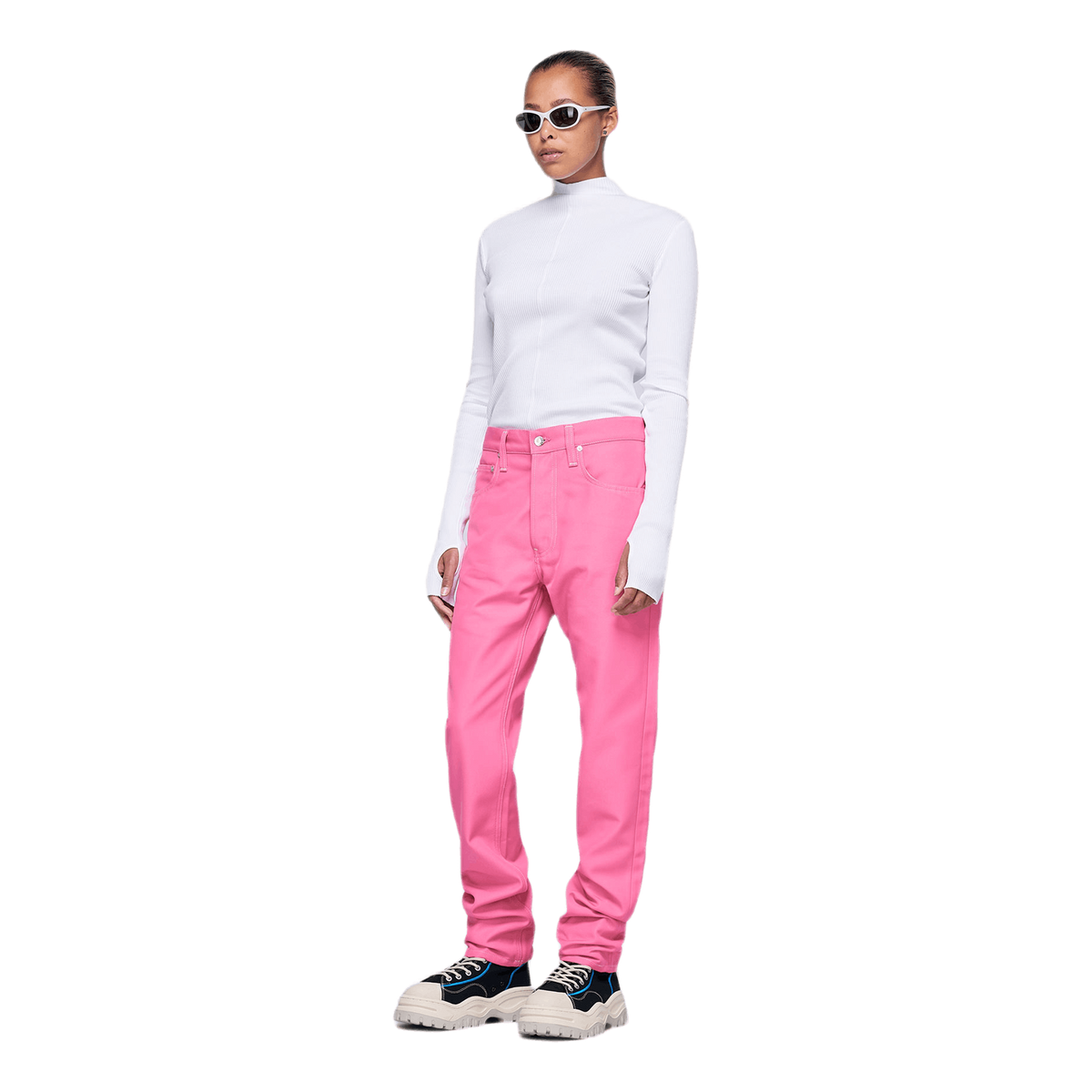 High Neck Rib Top White