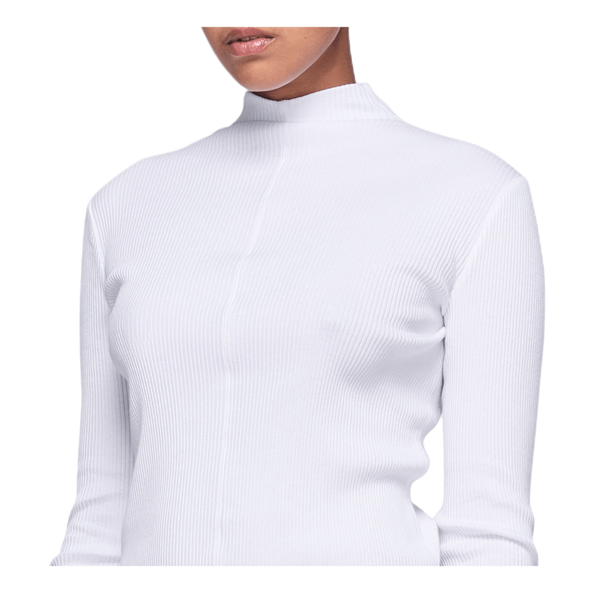 High Neck Rib Top White